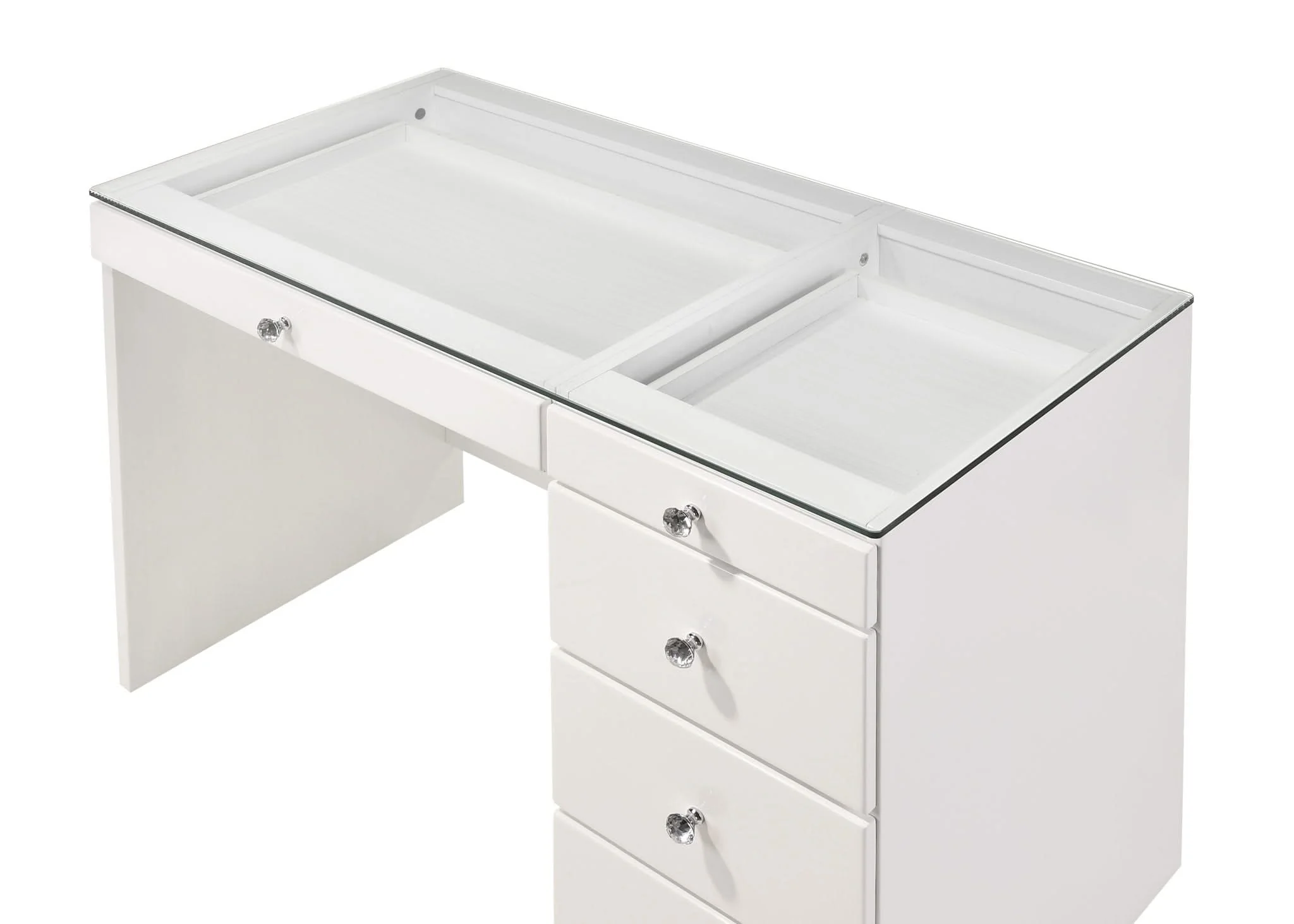Morgan - Vanity Desk With Glass Top, LED Luxo Mirror & Stool - White - Image 3