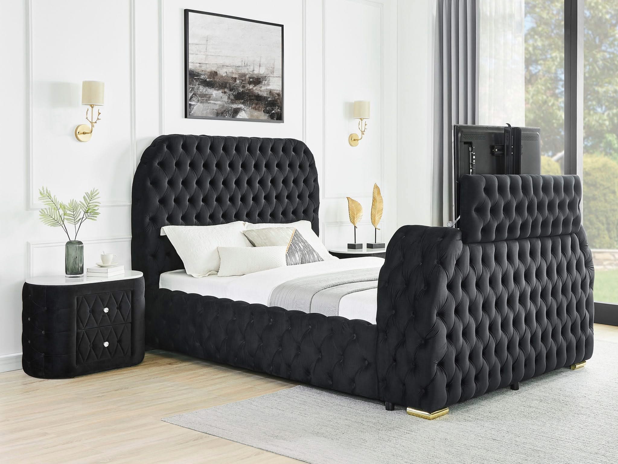 Natalia - King Upholstered Bed With Decking Board Set - Black - Image 2