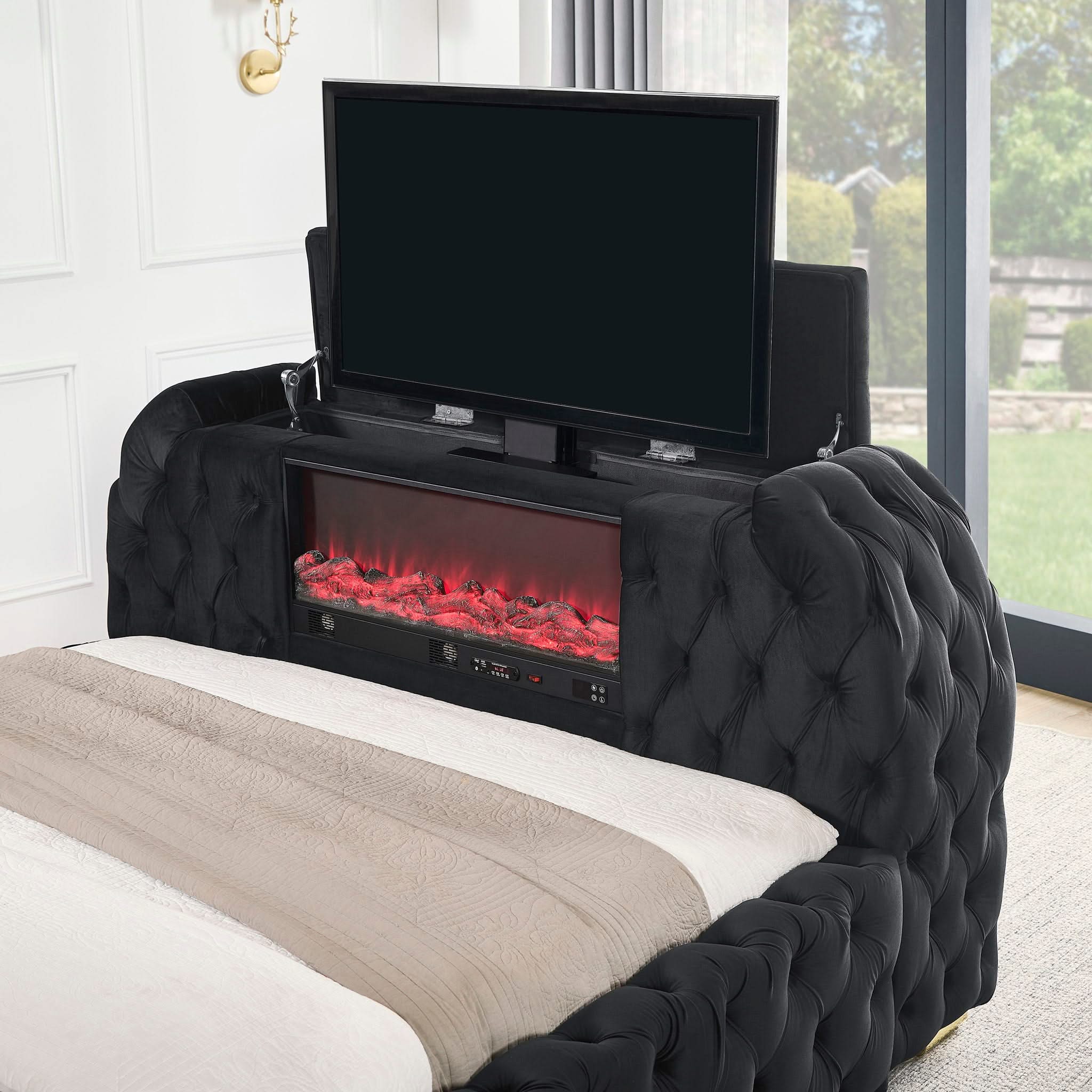 Natalia - King Upholstered Bed With Decking Board Set - Black - Image 3