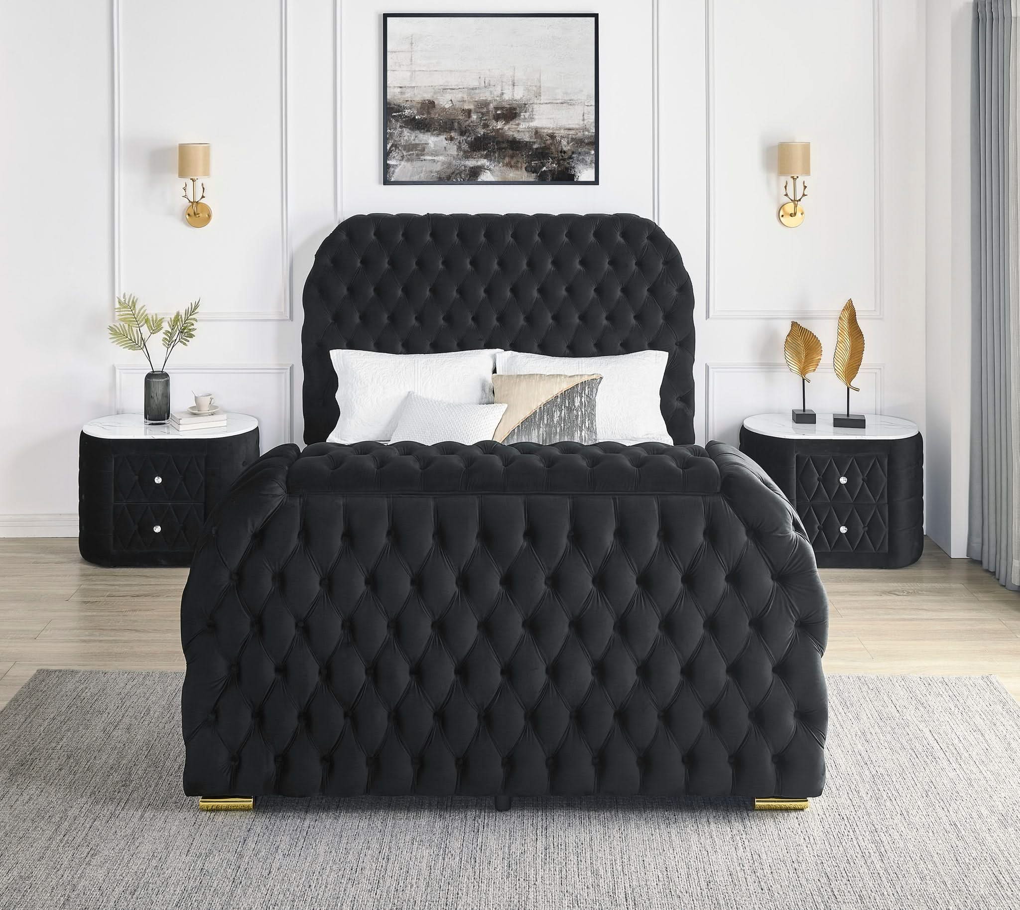 Natalia - King Upholstered Bed With Decking Board Set - Black - Image 4