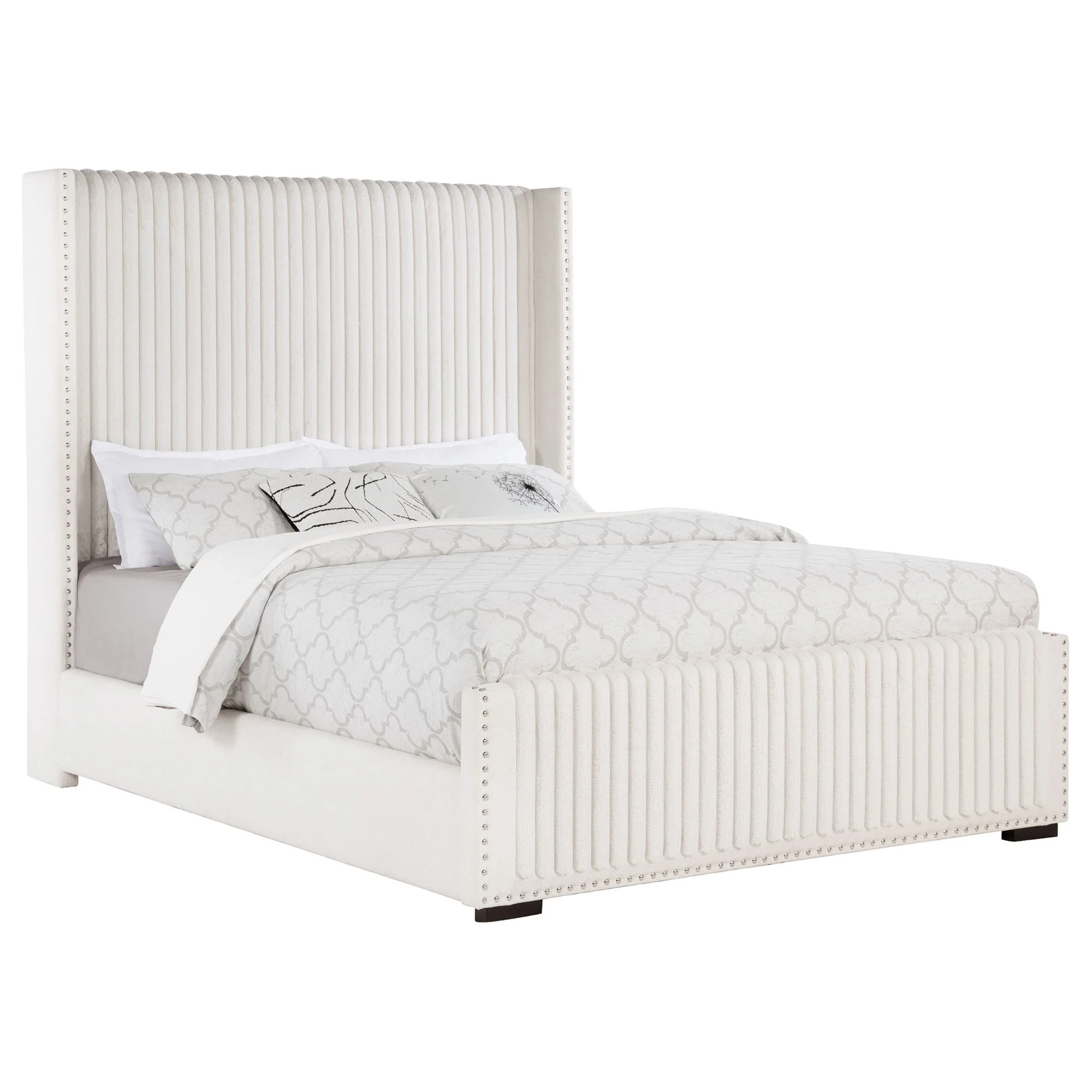 Natasha 65-inch Upholstered Queen Wingback Bed Cream - Image 4