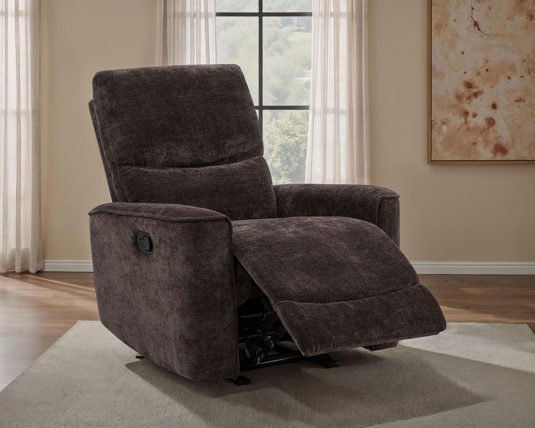 Navarro Chenille Upholstered Glider Recliner Dark Brown - Image 4