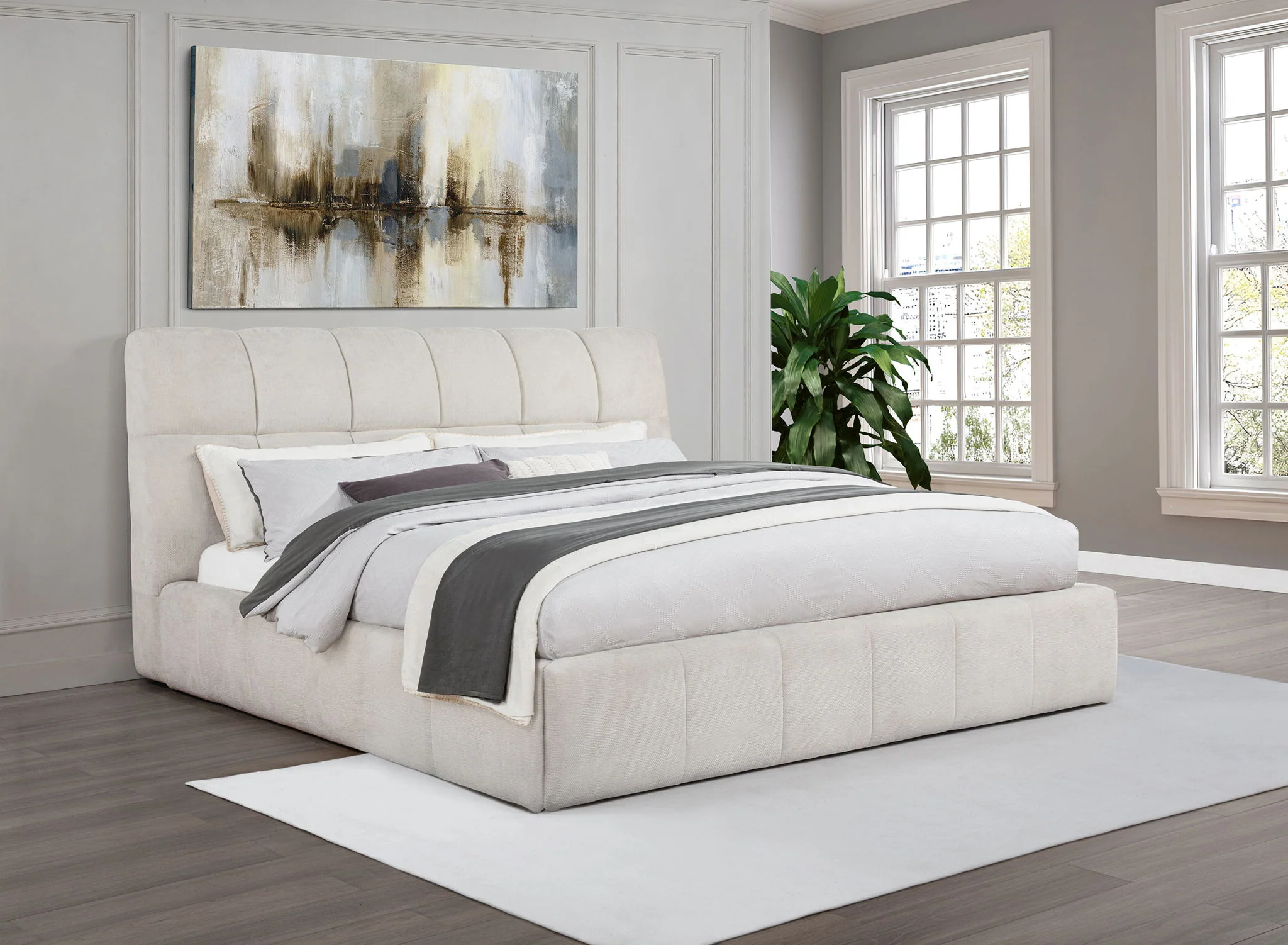 Nollet 48-inch Upholstered California King Platform Bed Cream - Image 3