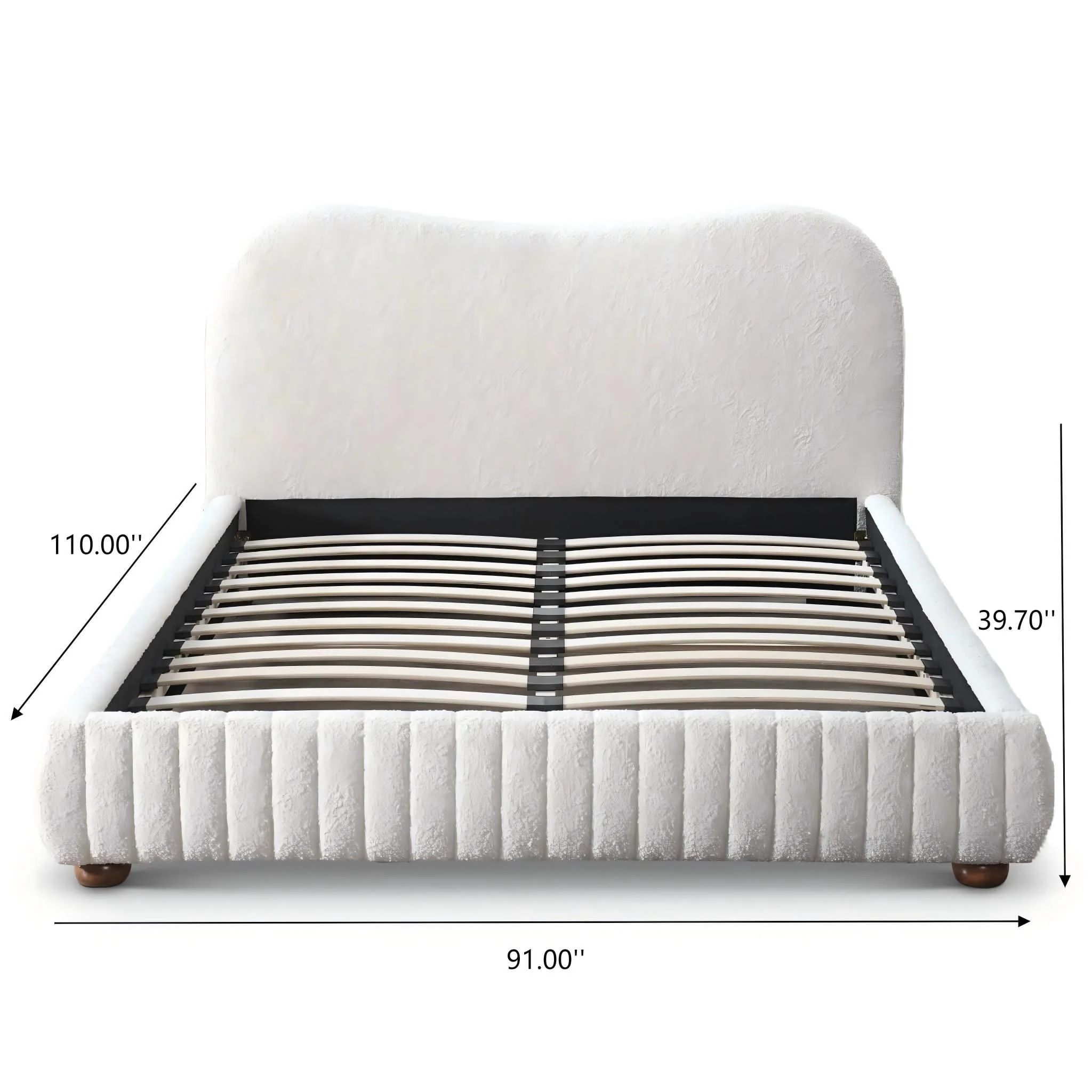 Norme - Queen Size Upholstered Low Profile Platform Bed - Cream - Image 4
