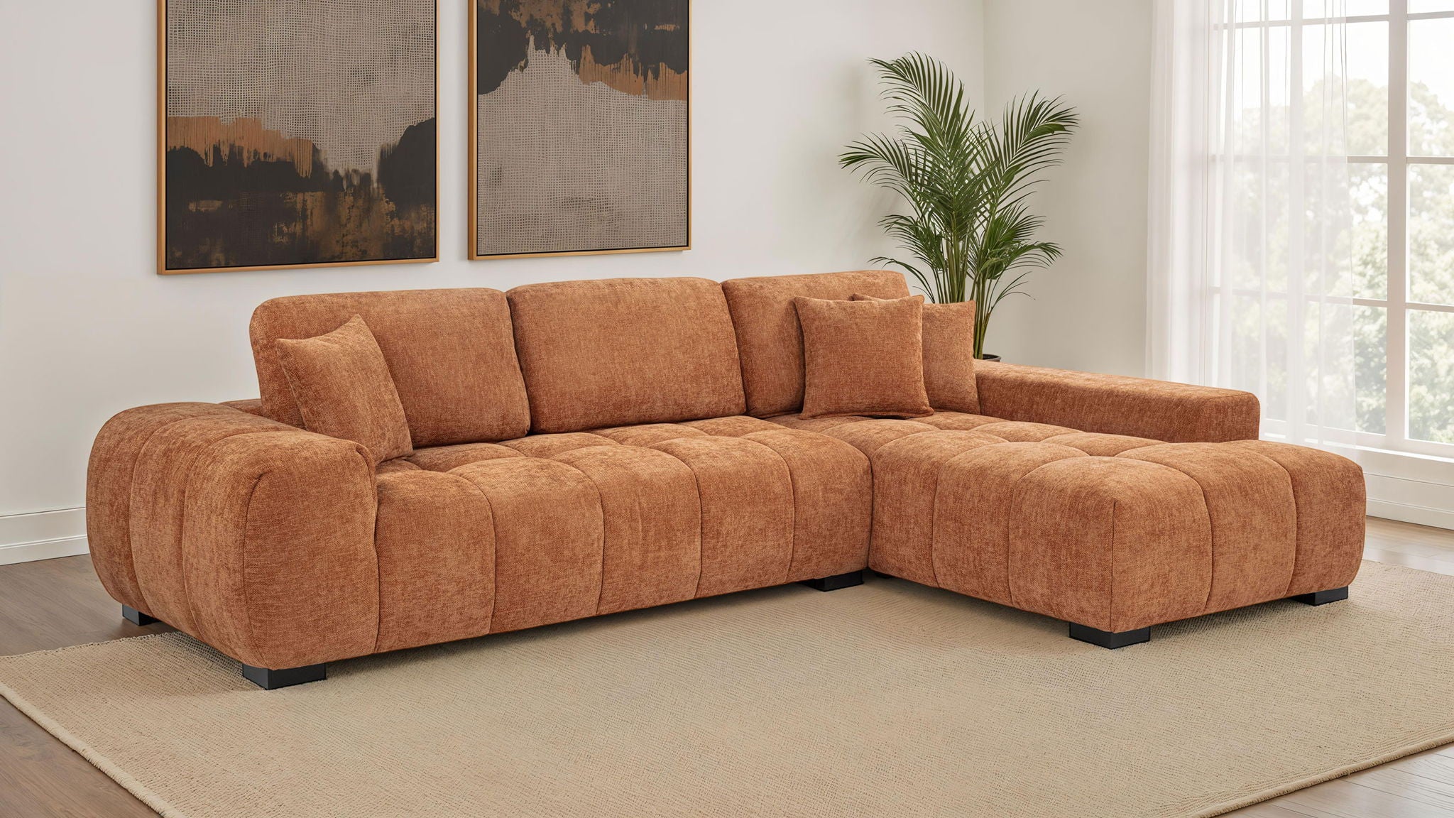 Octavia Upholstered Sectional Chaise Sofa Orange - Image 4