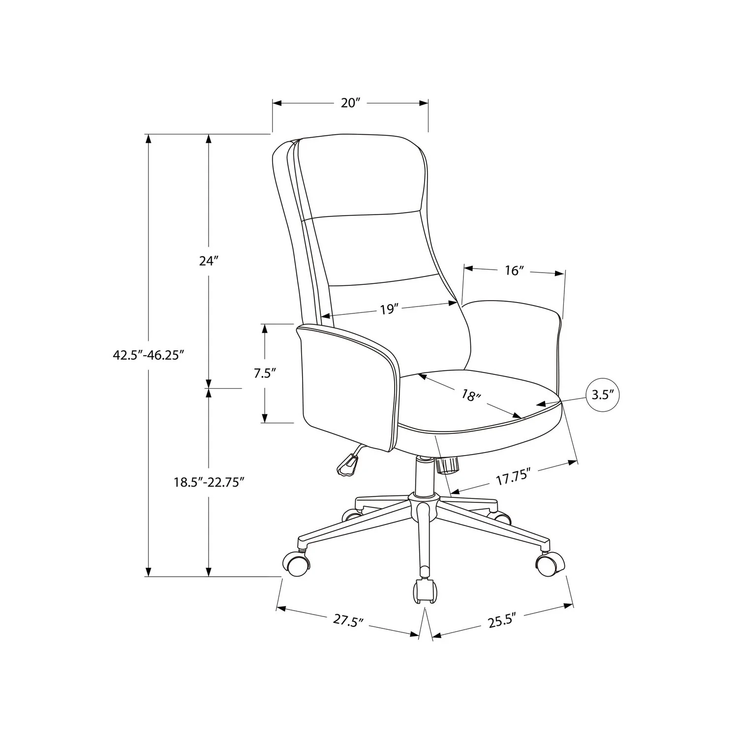 Office Chair With Adjustable Height, Ergonomic Design - Black - Image 3