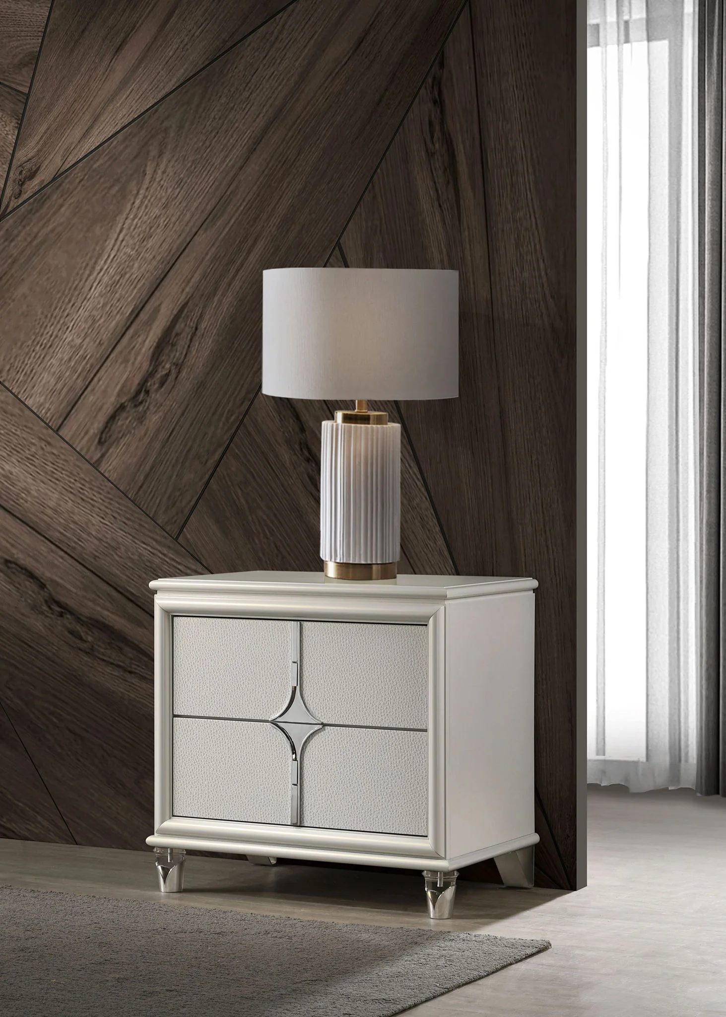 Olivia 2-drawer Nightstand Bedside Table Pearl White - Image 3