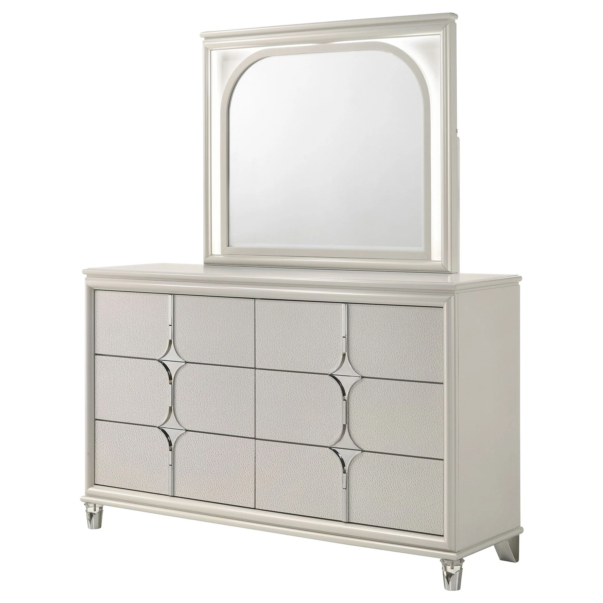 Olivia 6-drawer Dresser and LED Mirror Pearl White - Image 2