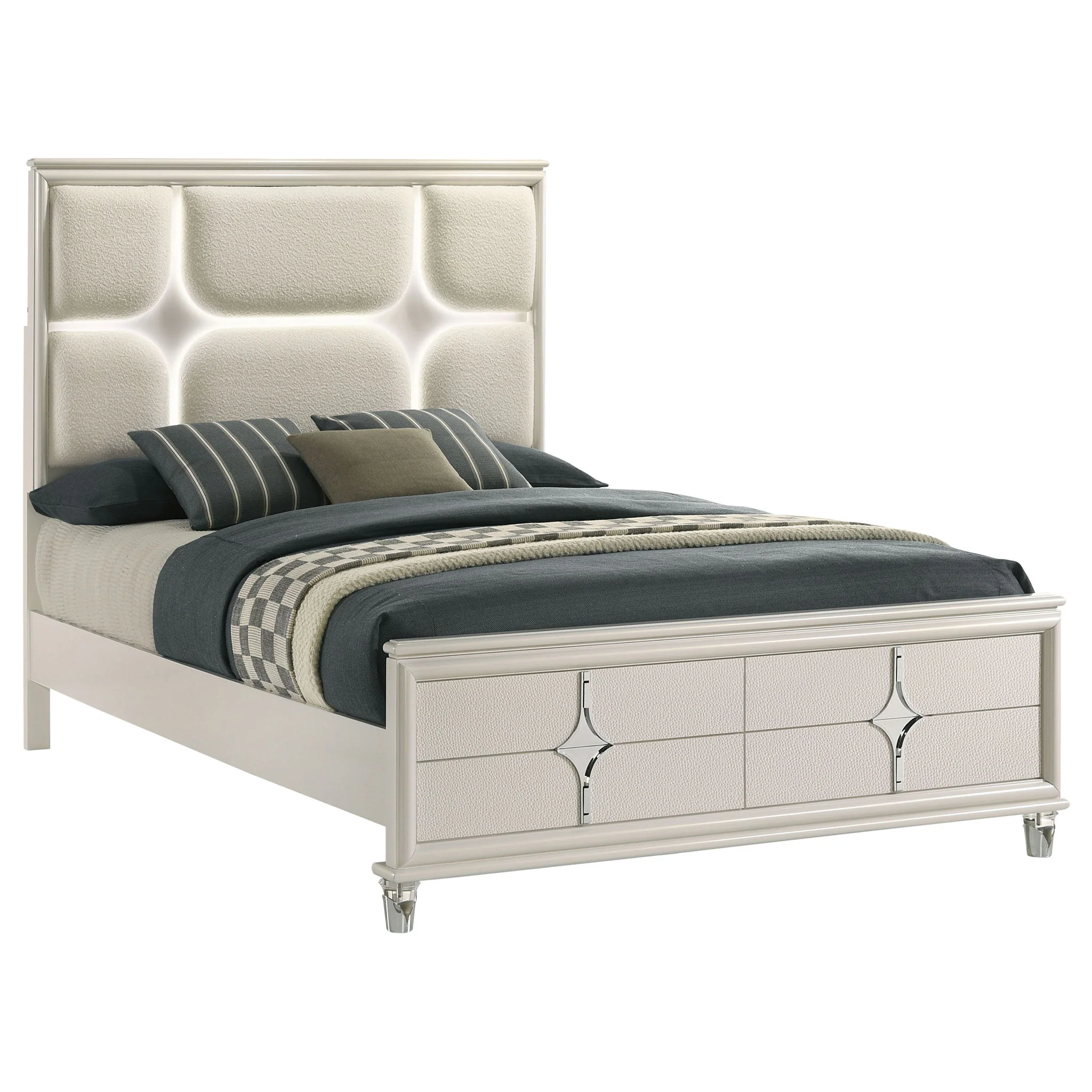 Olivia Queen Panel Bed LED Headboard Pearl White - Image 4