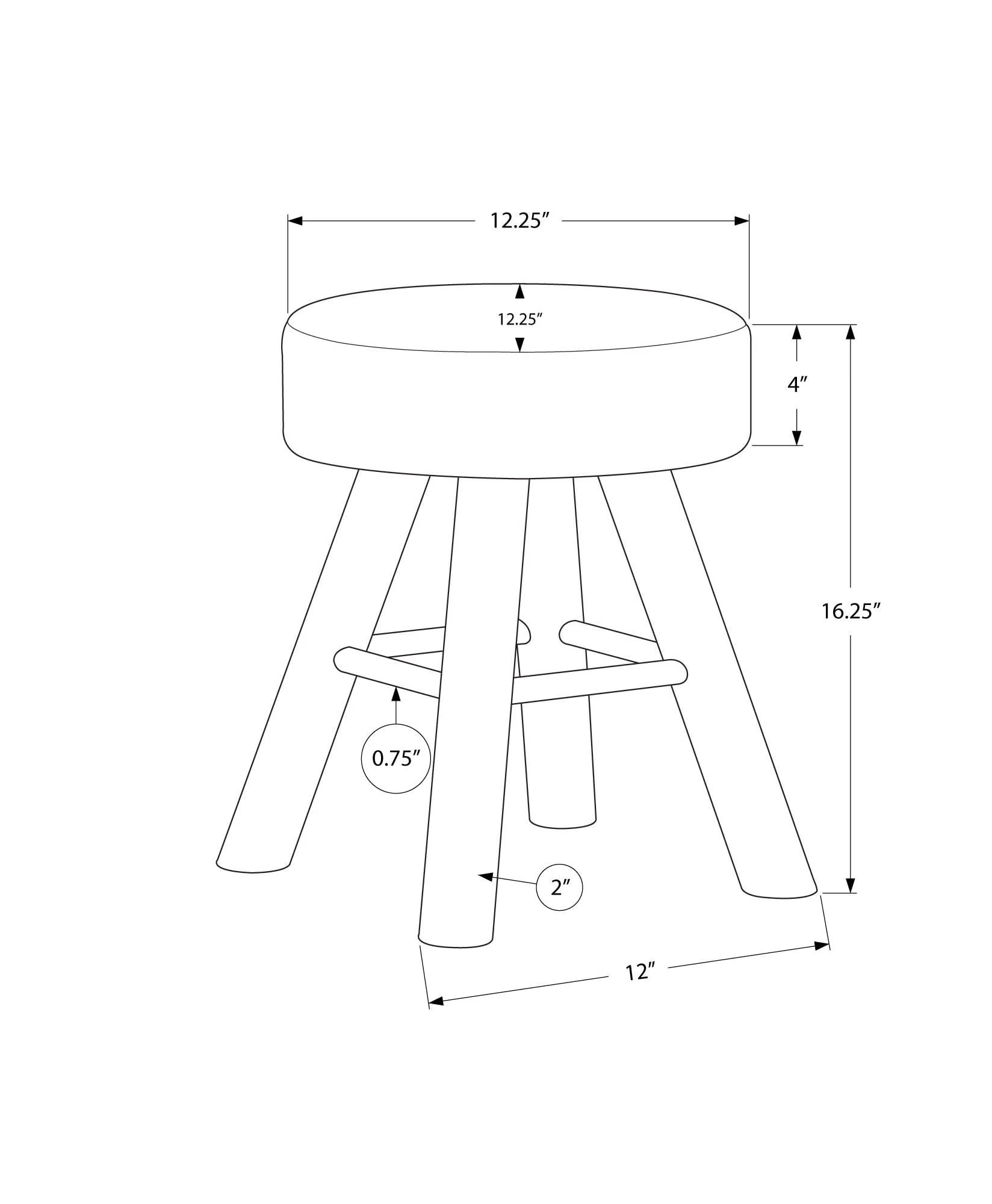 Ottoman, Pouf, Footrest, Foot Stool, Round, Natural Wood Legs, Contemporary, Modern - Image 3