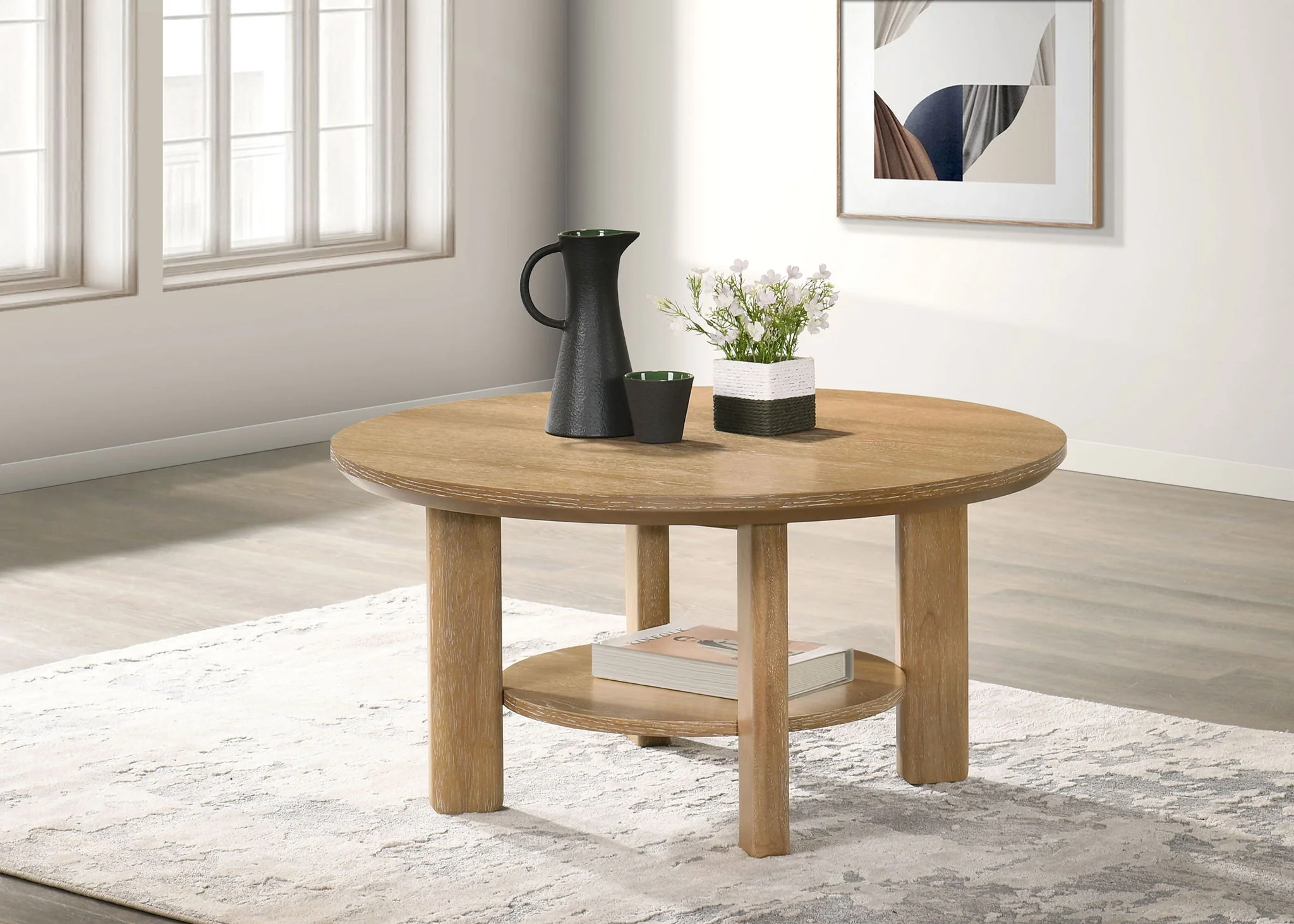 Ottowa 36-inch Round Wood Cocktail Coffee Table Light Oak - Image 4