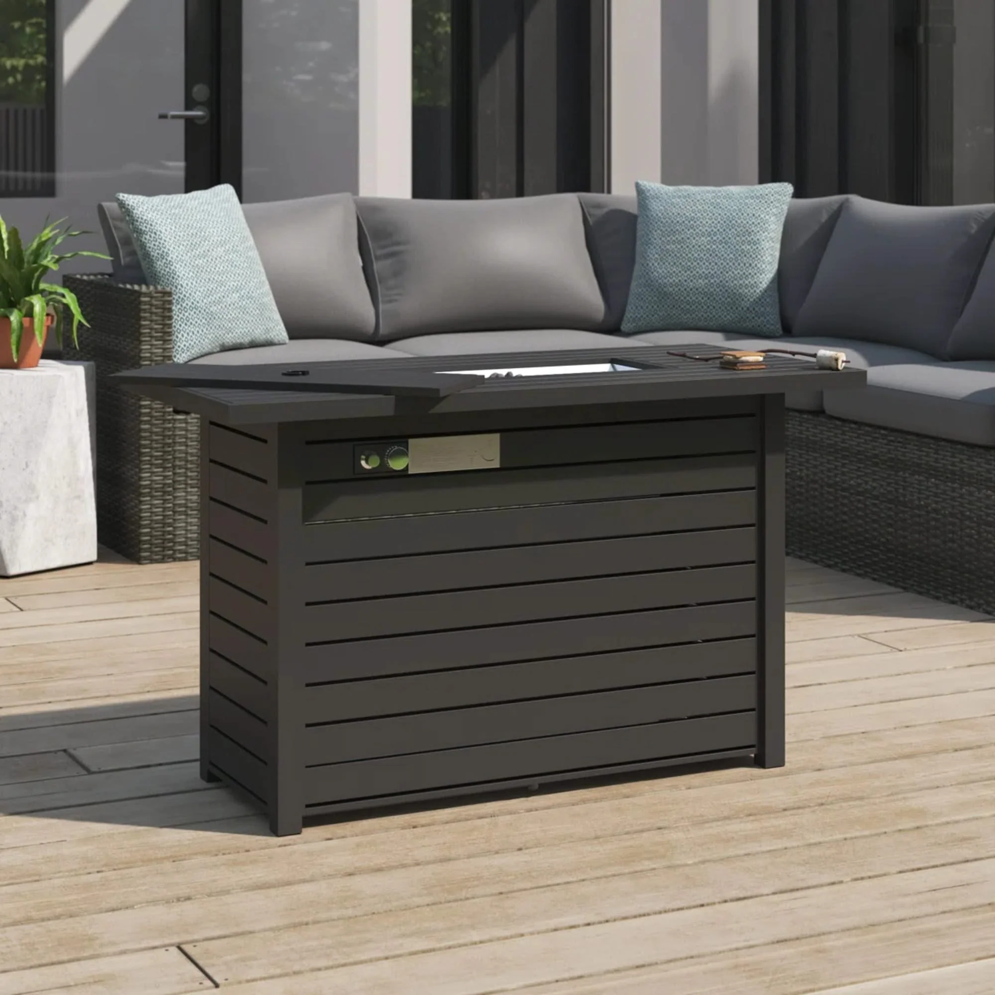 Outdoor Fire Pit Table With Lid Durable Construction - Black - Image 3