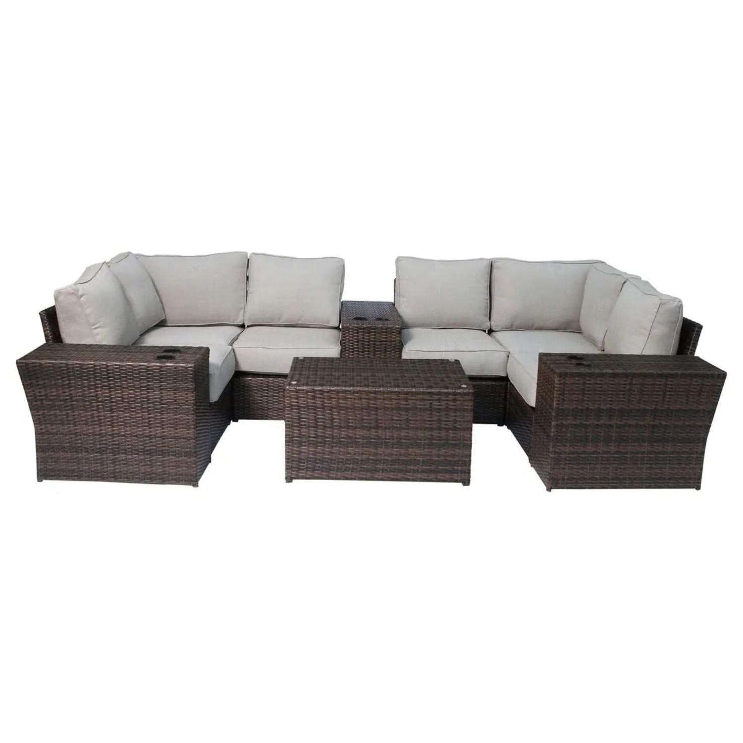 Outdoor Wicker Sectional With Weather Resistant Cushions And Table - Image 3