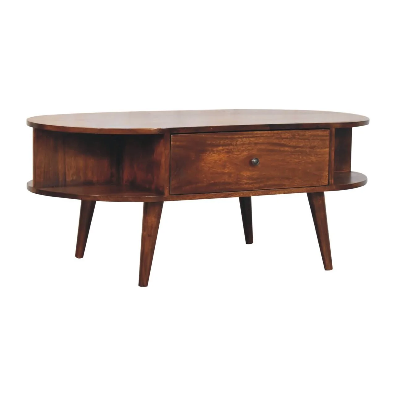 Oval Coffee Table With 1 Drawer - Chestnut - Image 3