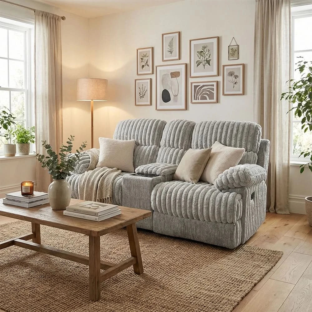 Oyster Mondo Contemporary Power Reclining Sofa & Loveseat with Plush Channel Tufting - Image 3