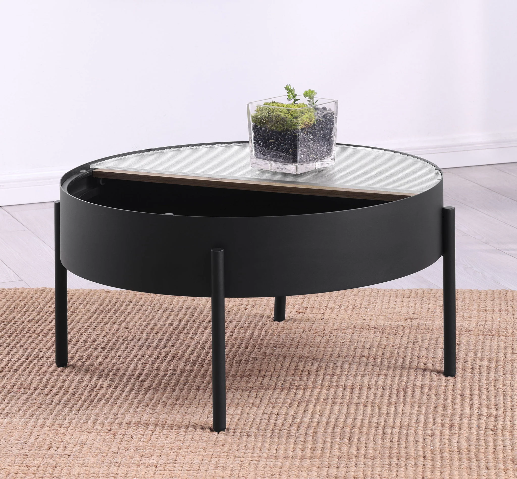 Ozella Round Coffee Table with Hidden Storage Sandy Black - Image 2