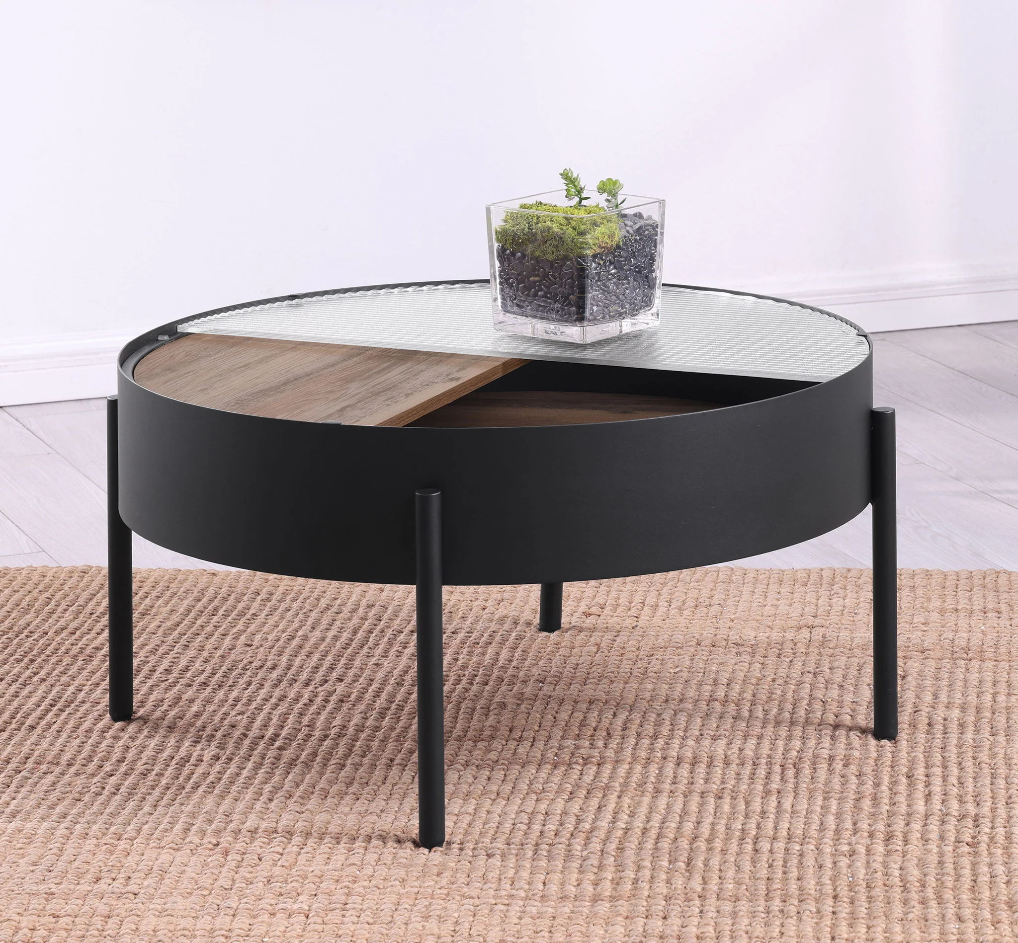 Ozella Round Coffee Table with Hidden Storage Sandy Black - Image 3
