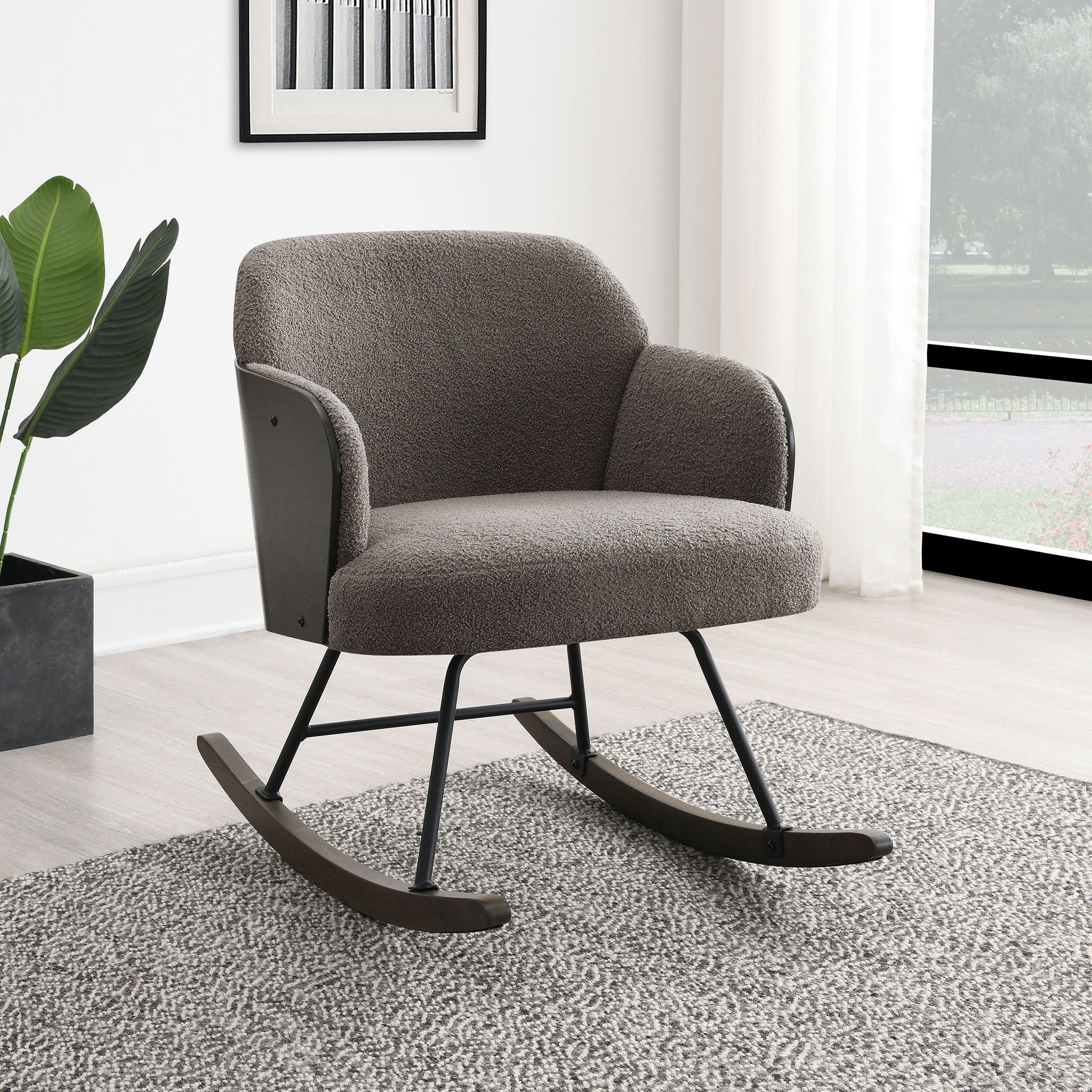 Paige Boucle Upholstered Mid Back Rocking Chair Taupe - Image 3