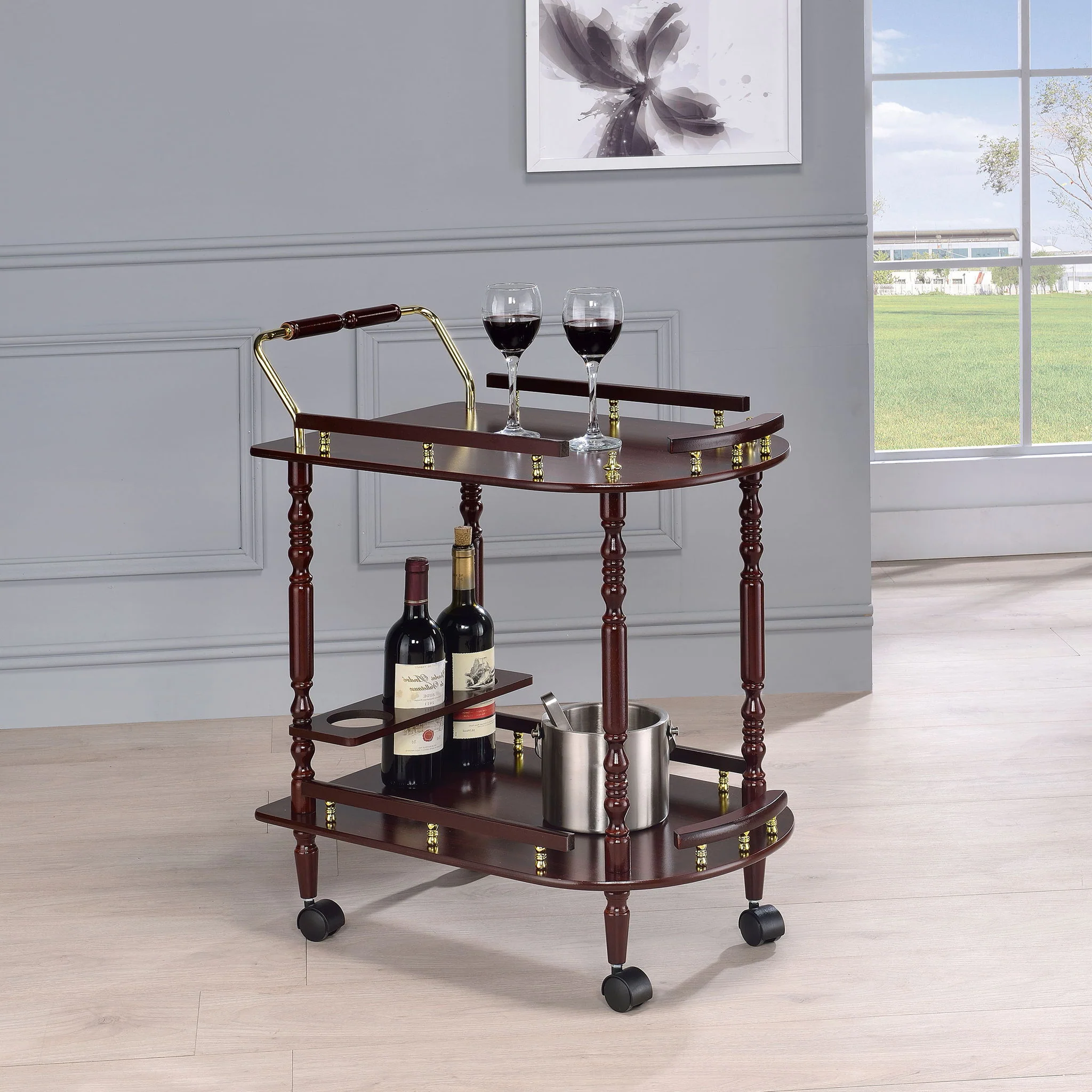 Palmer 2-tier Rectangular Wood Bar Cart Merlot - Image 4