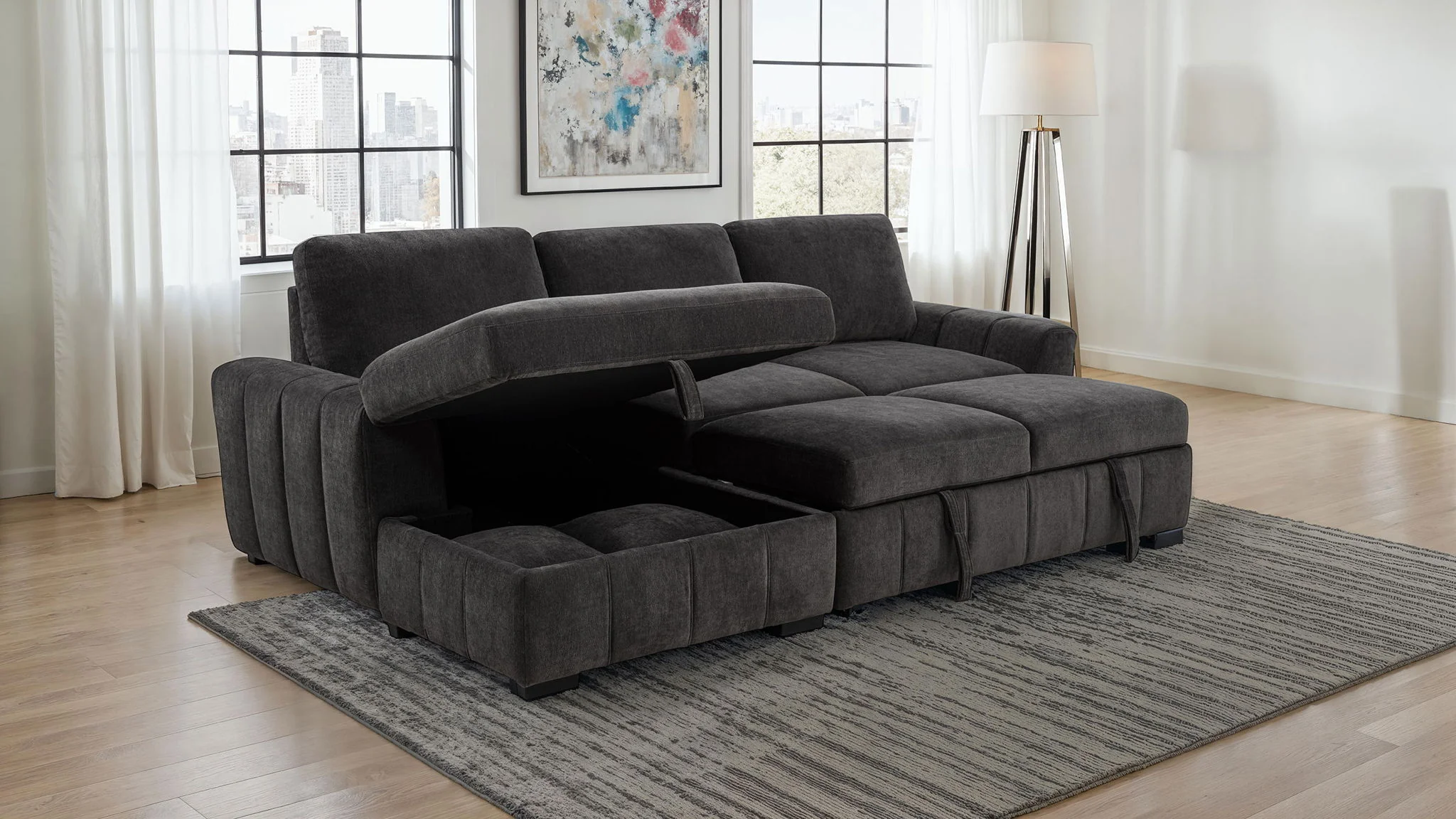 Pastrana Upholstered Sleeper Sectional Sofa LAF Chaise Grey - Image 3