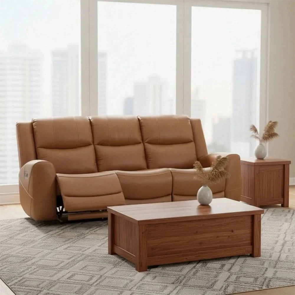 Pauline Butternut Brown Power Reclining Sofa and Loveseat with Power Headrests - Image 4