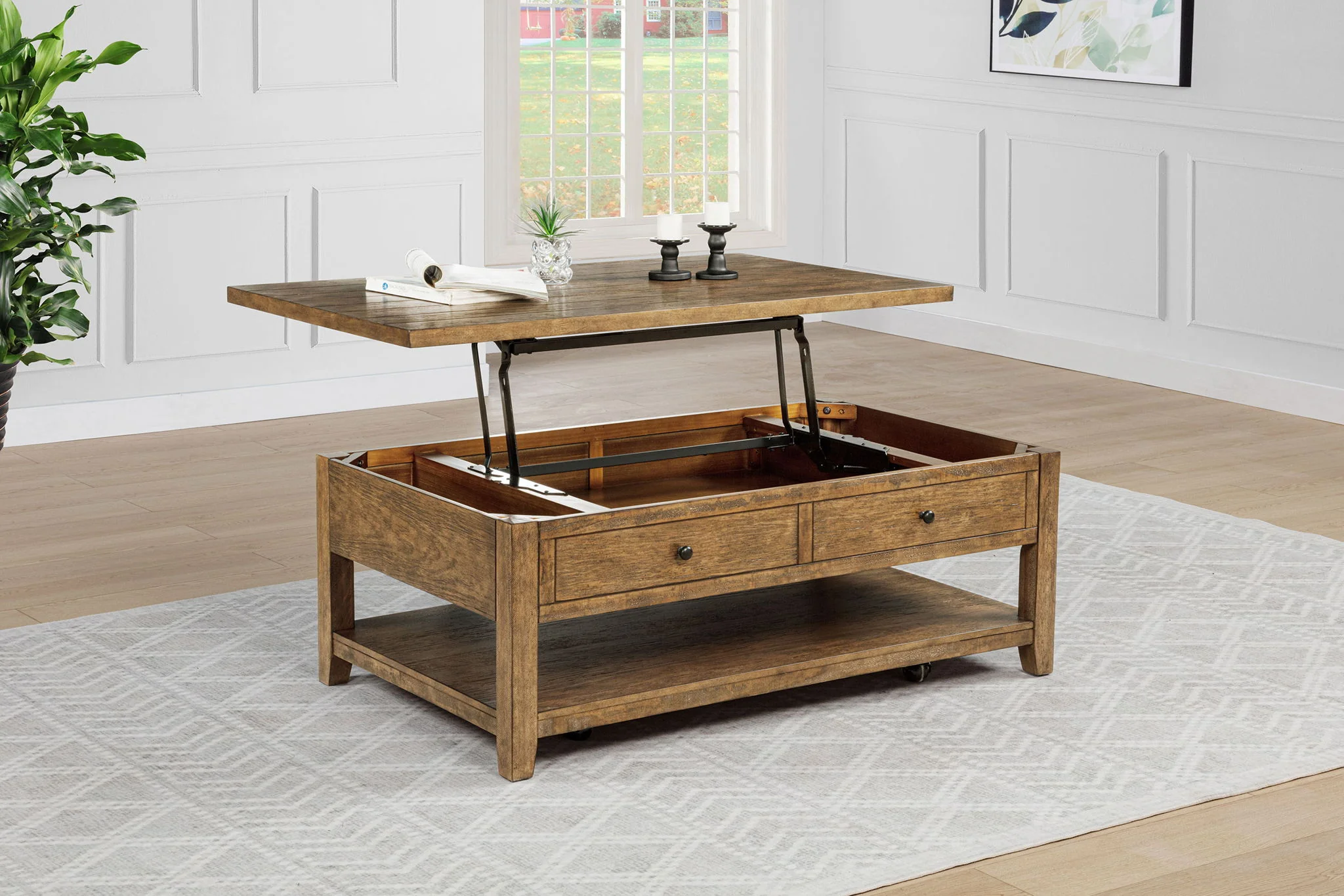Payne 48-inch Mobile Lift Top Coffee Table Distressed Brown - Image 2