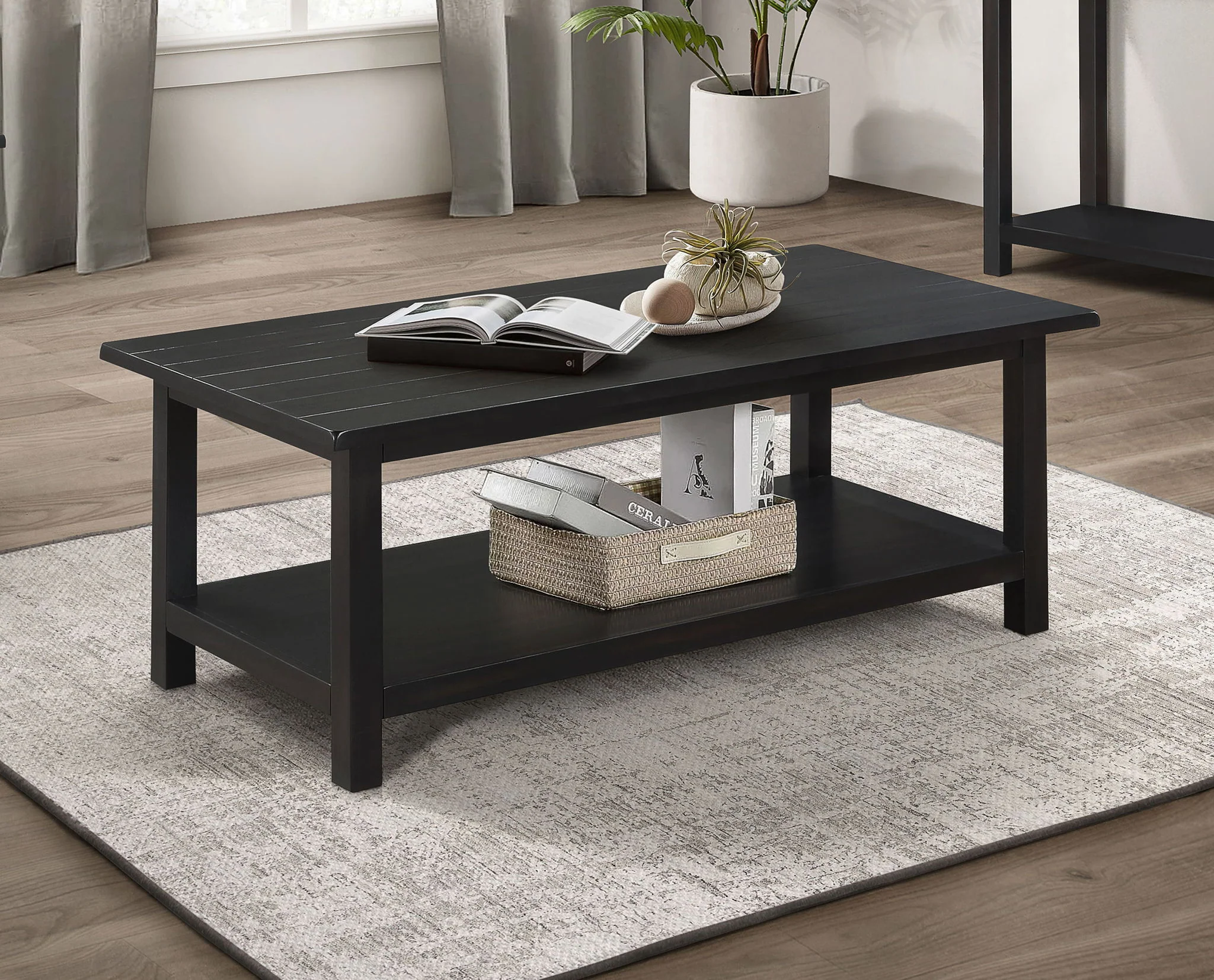 Payne Wood Coffee Table with Shelf Distressed Java - Image 2