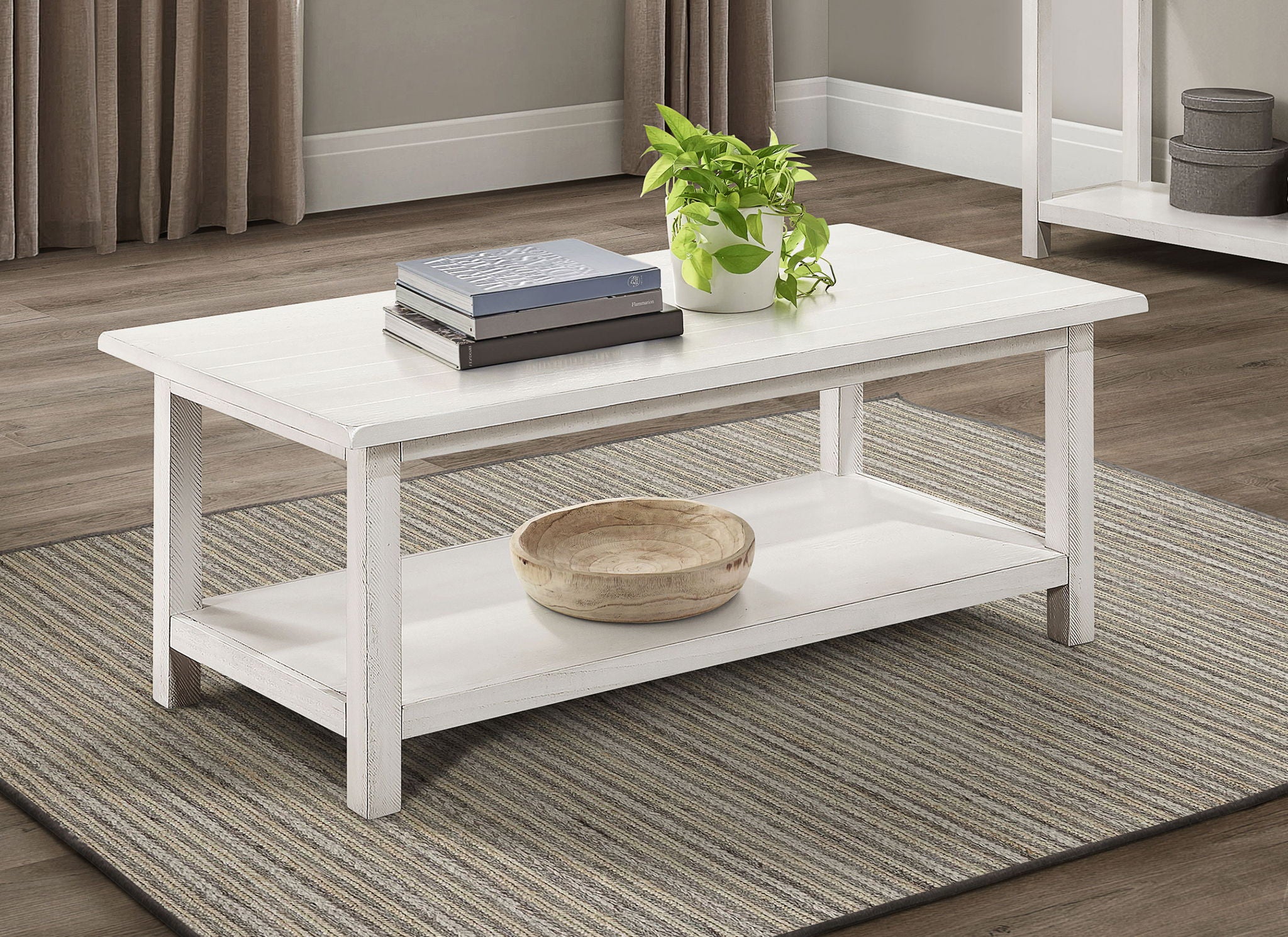 Payne Wood Coffee Table with Shelf Distressed White - Image 2