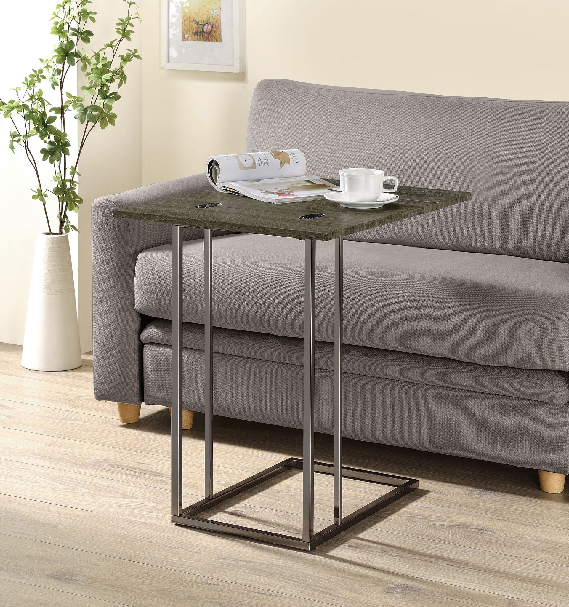 Pedro Expandable C-Shaped Sofa Side Table Weathered Grey - Image 2