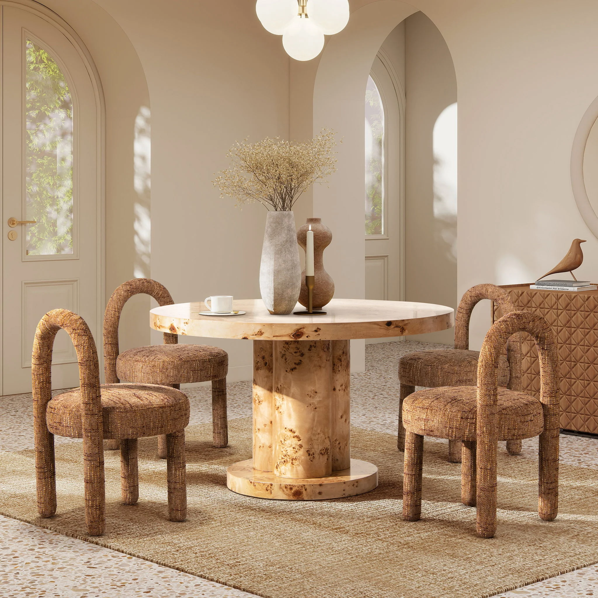 Penny - Round Arched Upholstered Dining Side Chair (Set of 2) - Golden Rust Orange