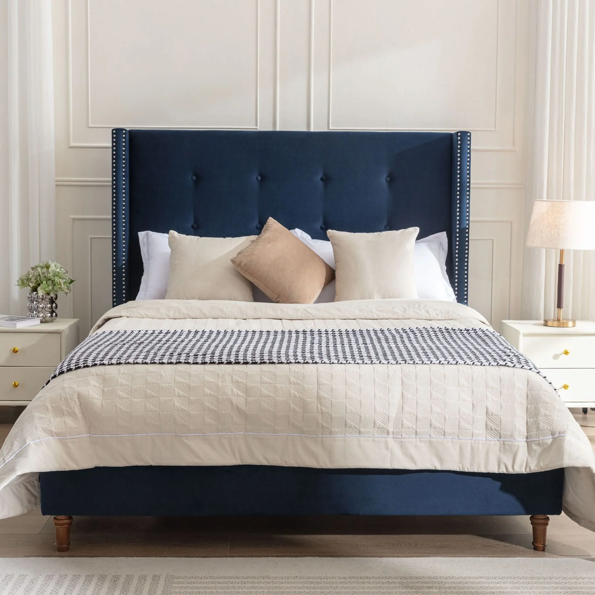 Peyton - Upholstered Bed With 54" High Headboard, Traditional Hand Buttoned Tufting - Image 5