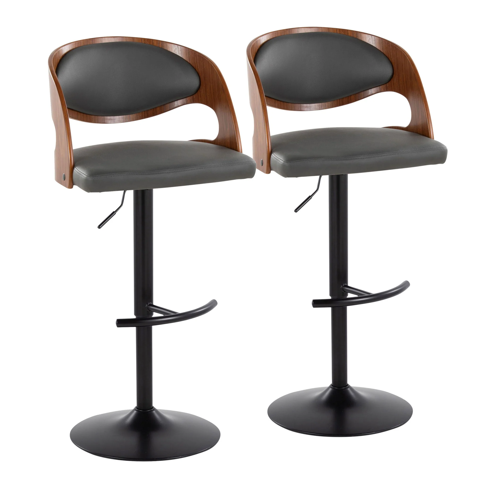 Pino - Mid Century Modern Adjustable Barstool With Swivel With Rounded T Footrest (Set of 2) - Image 2