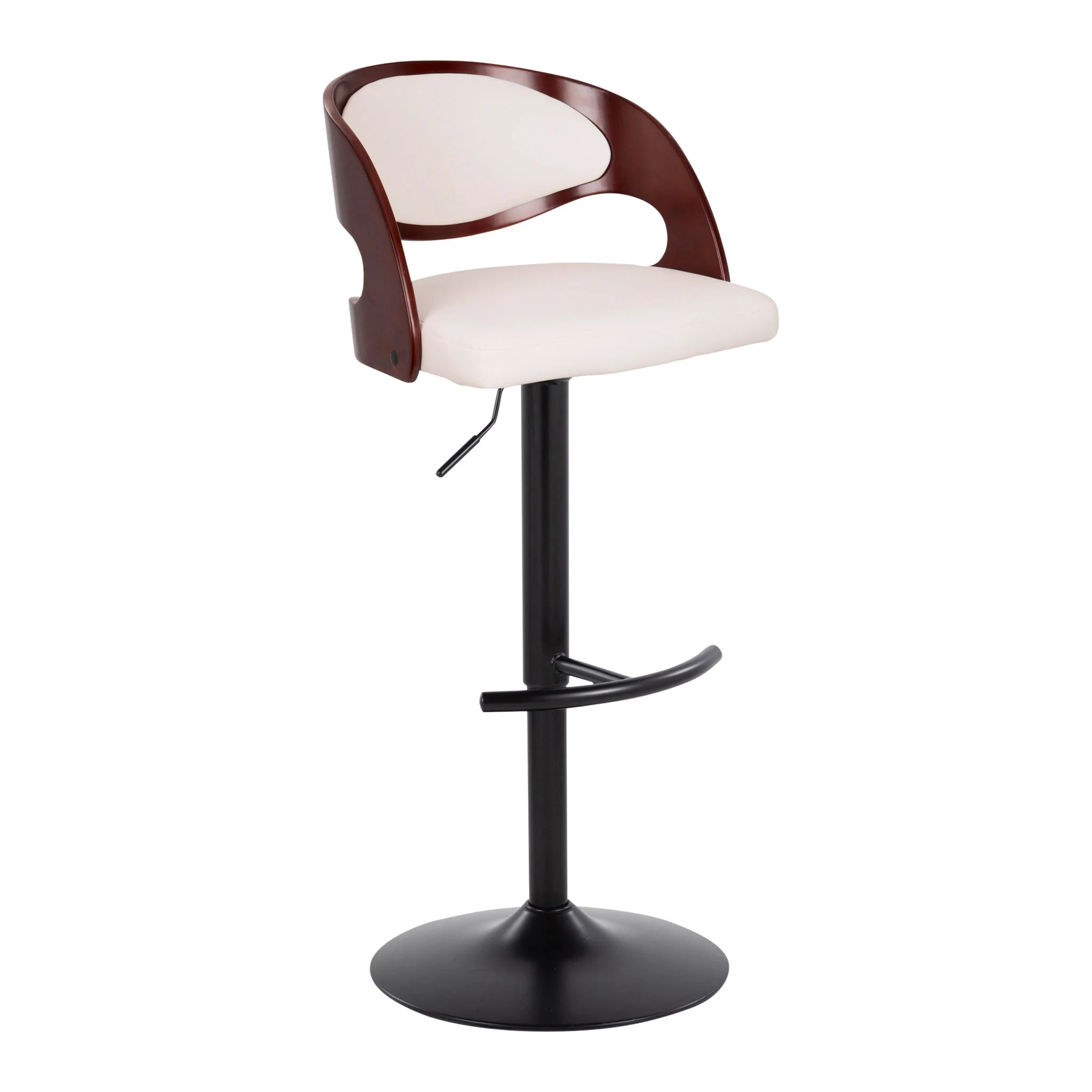 Pino - Mid Century Modern Adjustable Barstool With Swivel With Rounded T Footrest (Set of 2) - Image 4