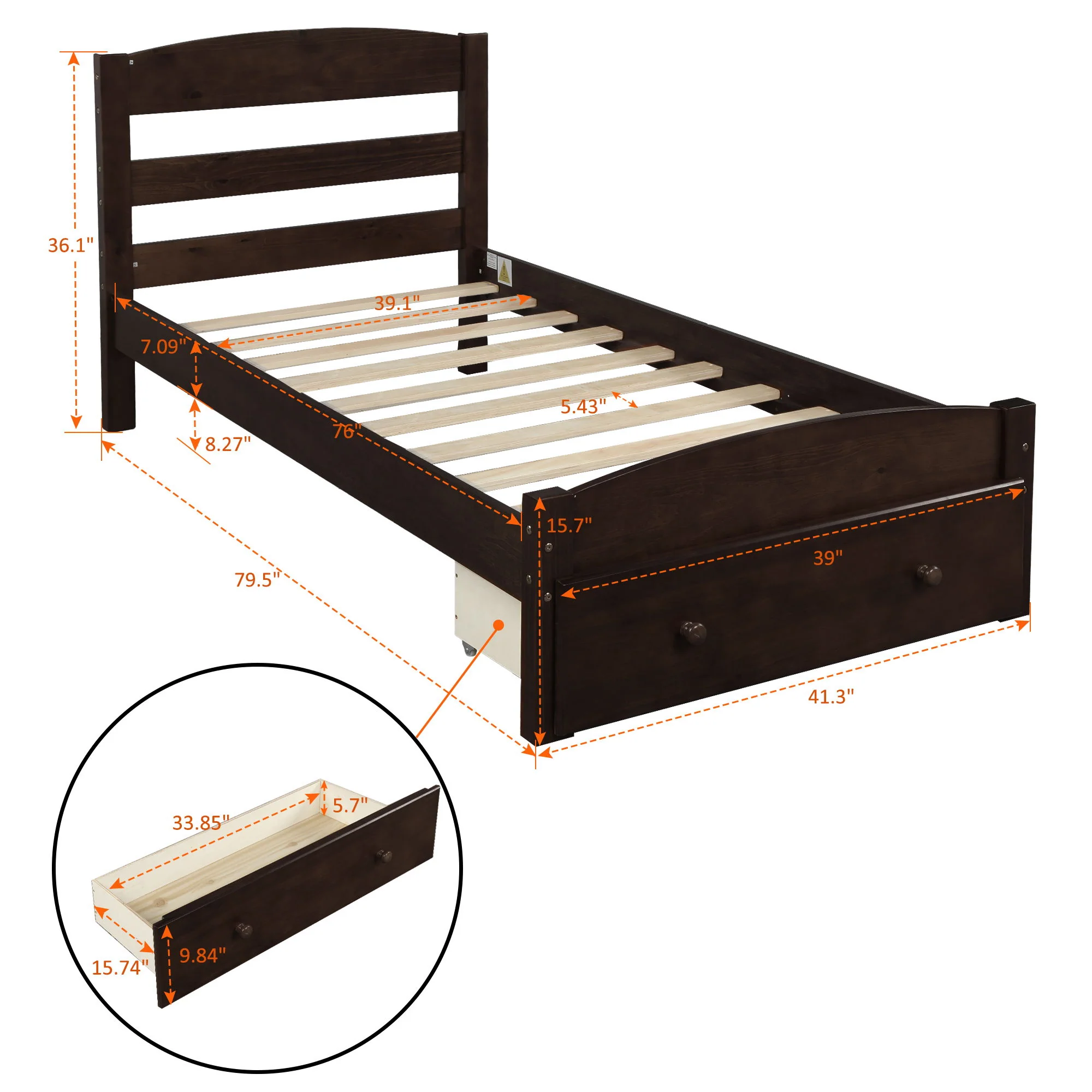 Platform Bed Frame With Storage Drawer And Wood Slat Support No Box Spring Needed - Image 7