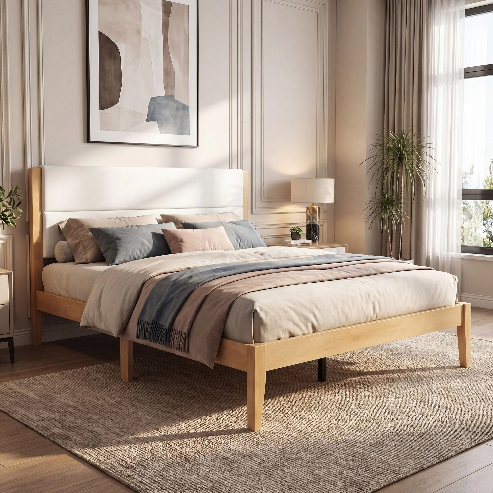 Platform Bed Frame With Upholstered Headboard, Slat Support - Image 10