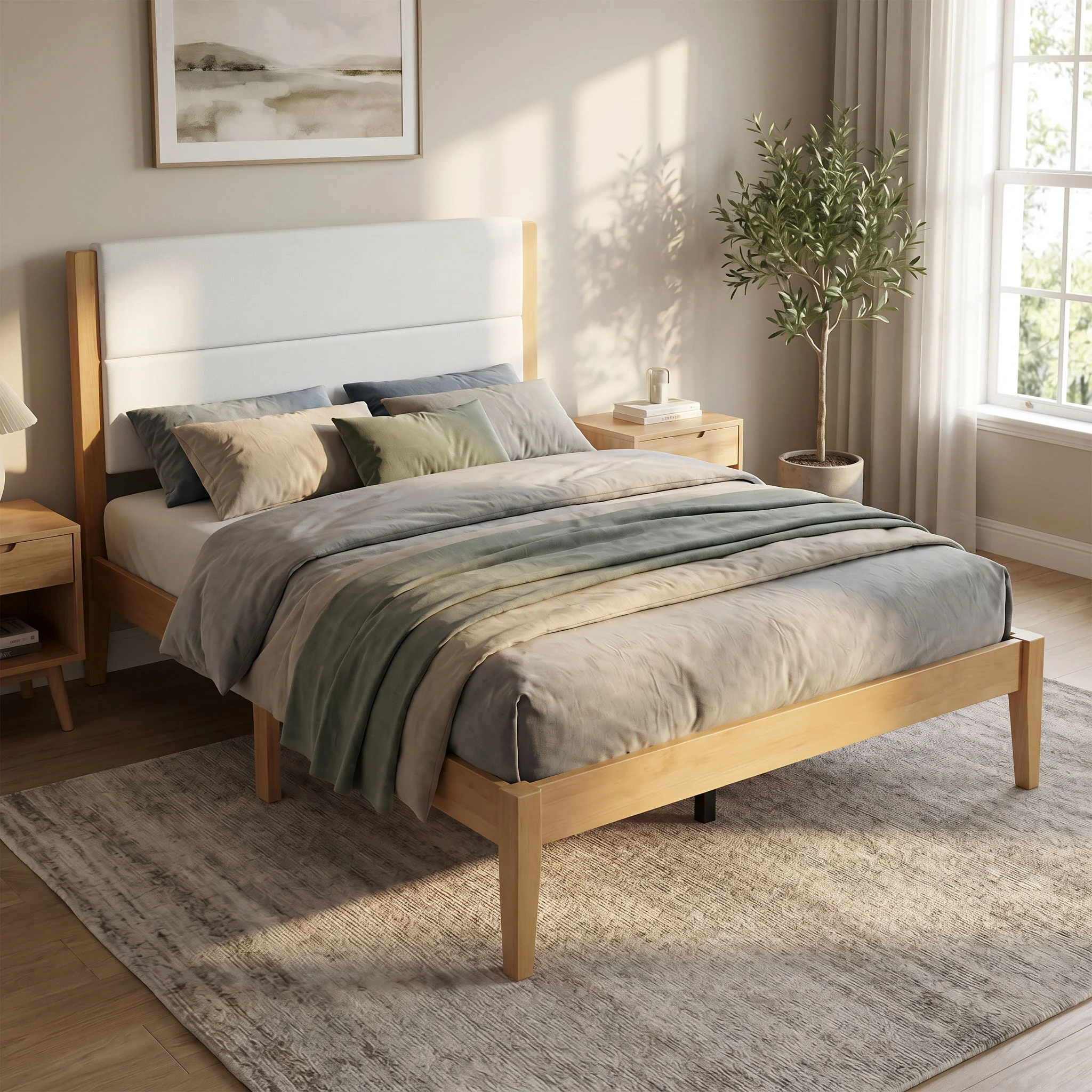 Platform Bed Frame With Upholstered Headboard, Slat Support - Image 14
