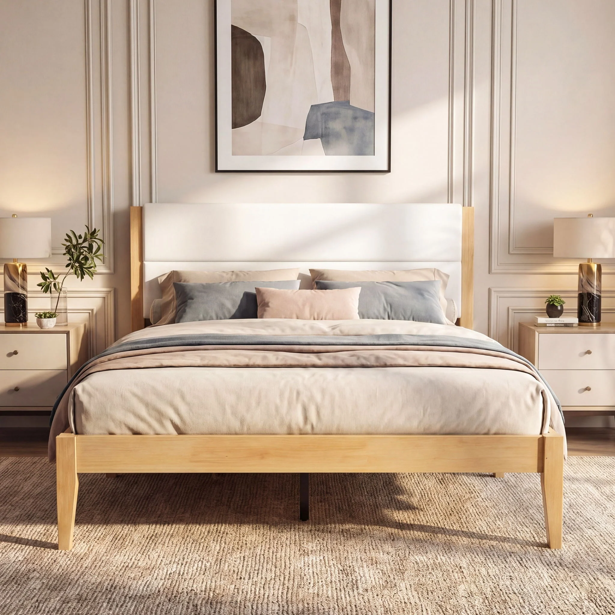 Platform Bed Frame With Upholstered Headboard, Slat Support - Image 15
