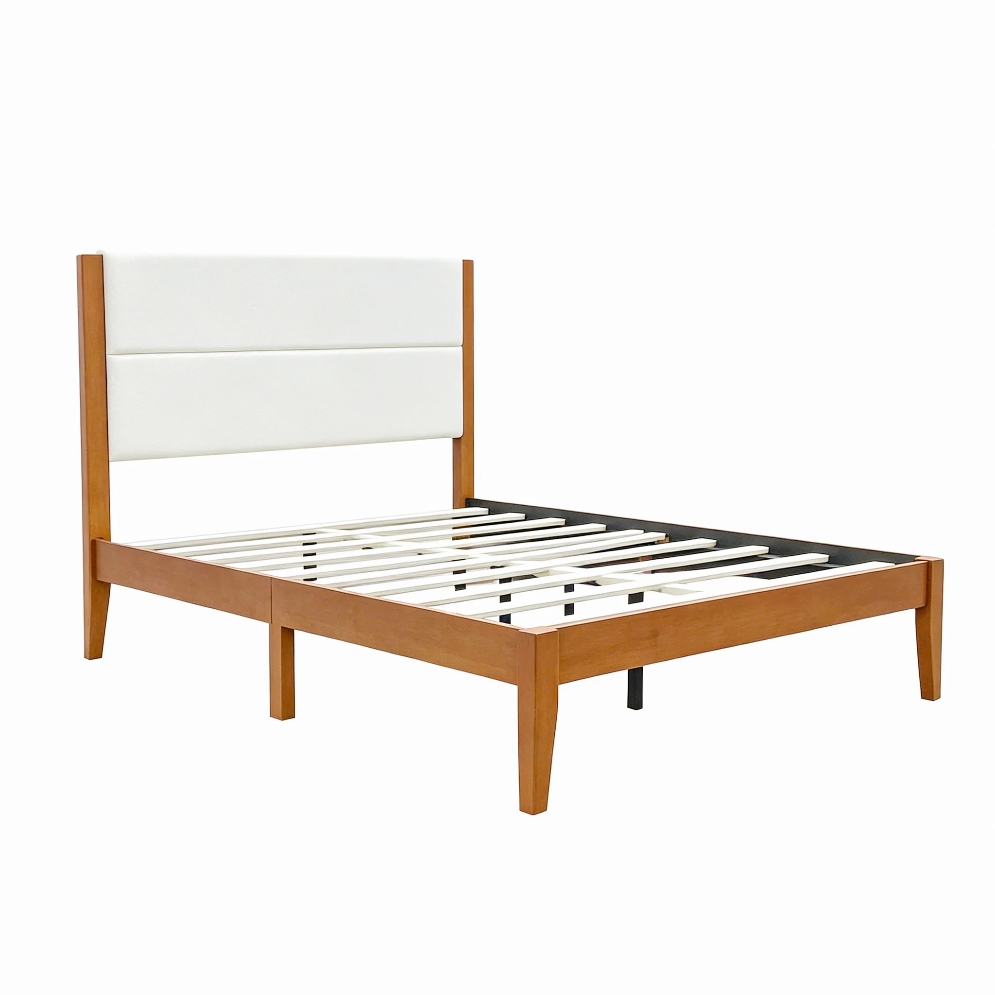 Platform Bed Frame With Upholstered Headboard, Slat Support - Image 4