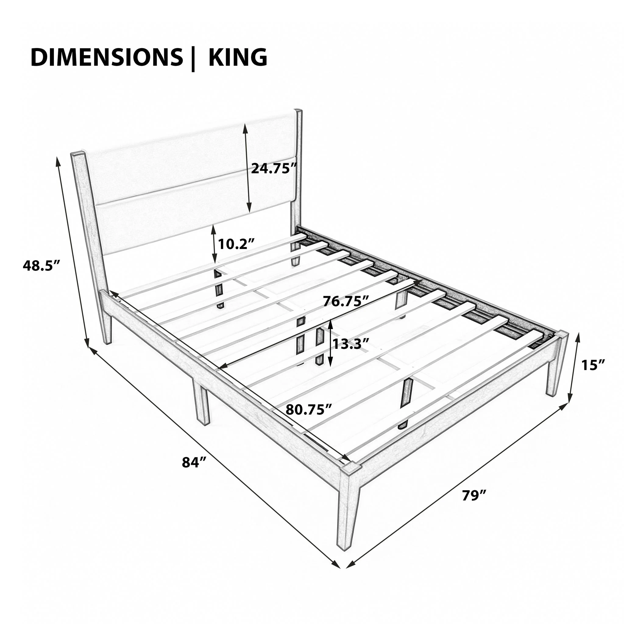 Platform Bed Frame With Upholstered Headboard, Slat Support - Image 5