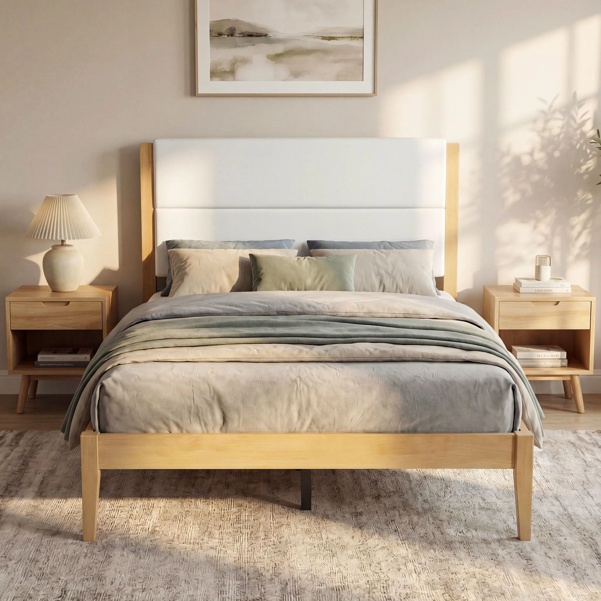 Platform Bed Frame With Upholstered Headboard, Slat Support - Image 7