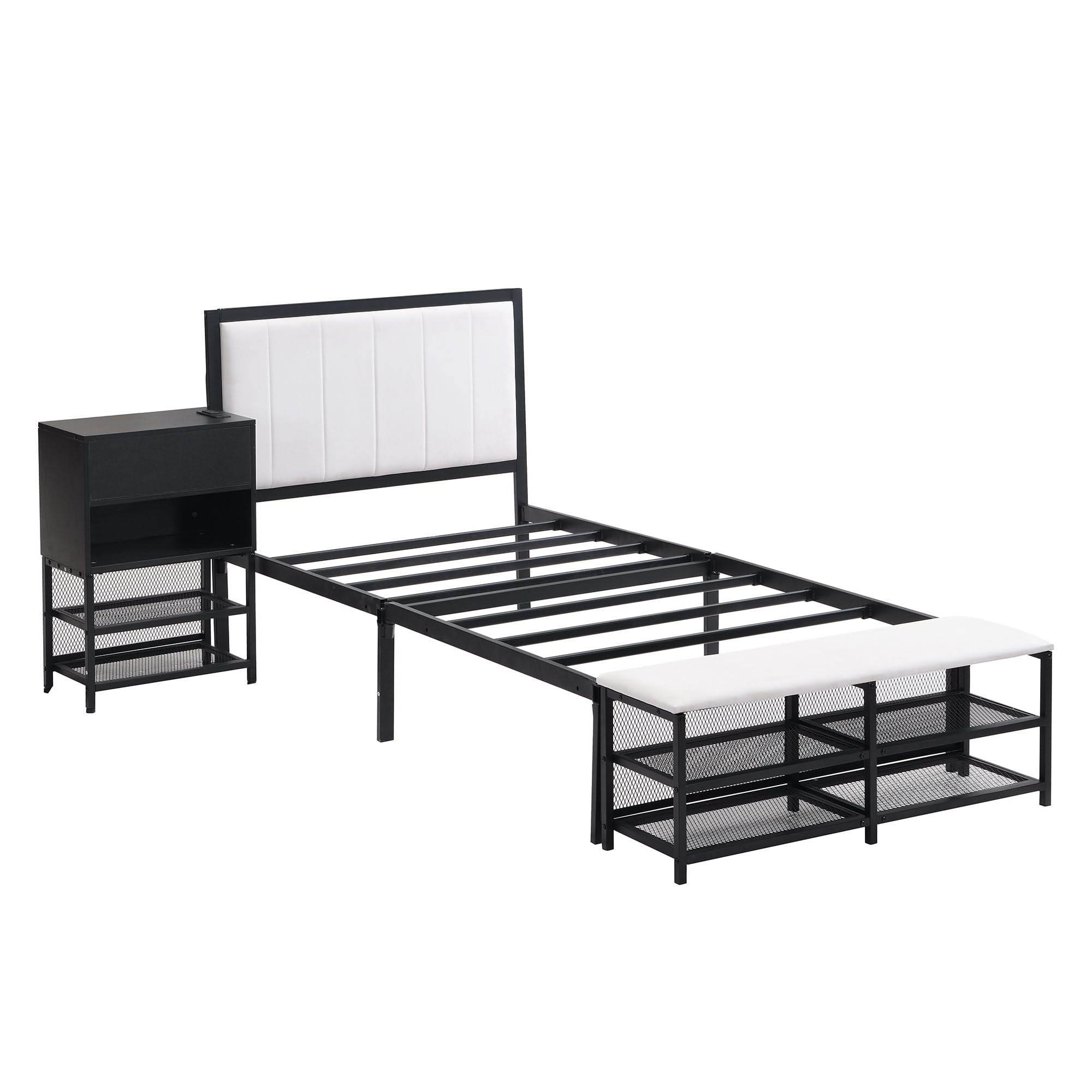 Platform Bed With 2 Tier Storage Shelves, Storage Cabinet - Image 6