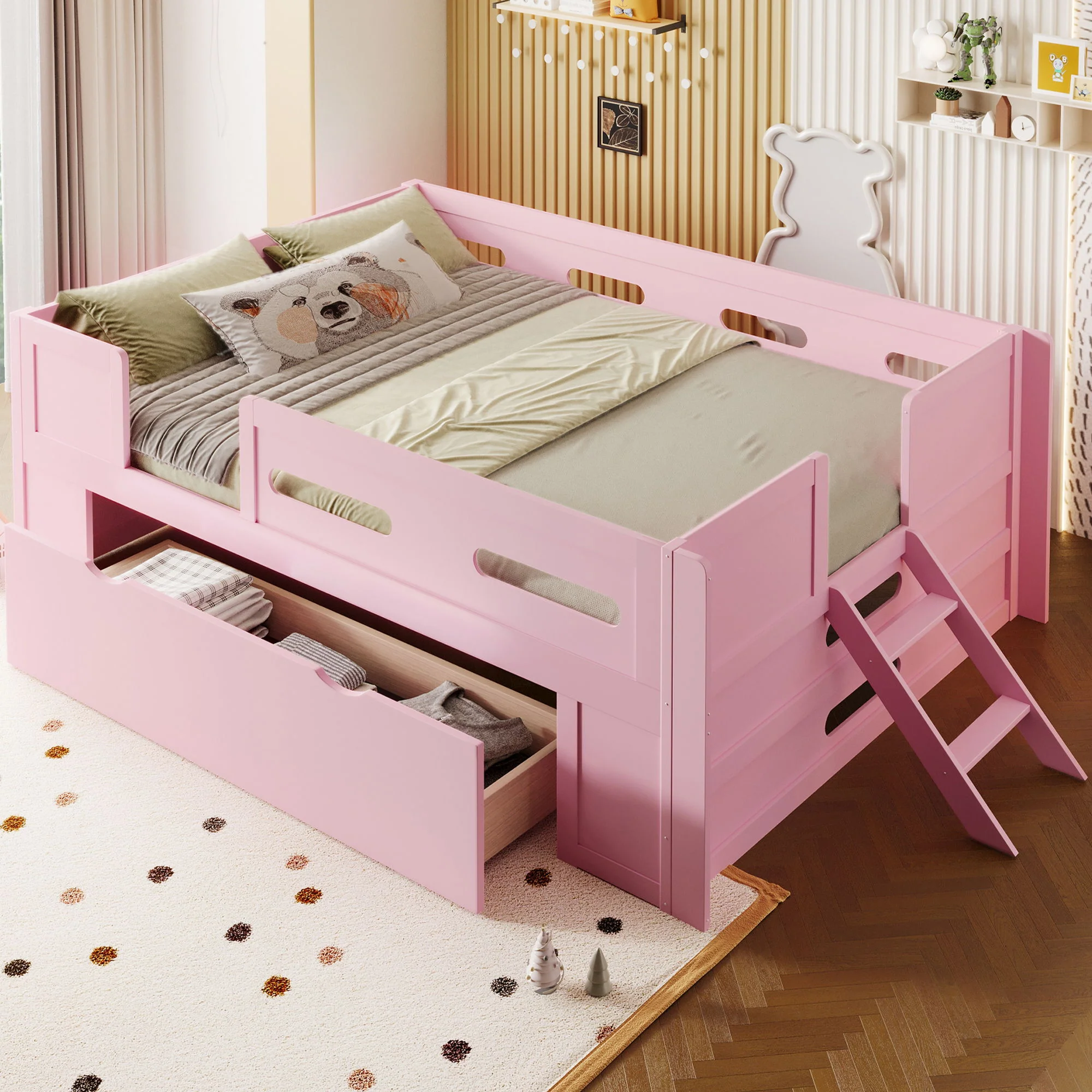 Platform Bed With Guardrail And Drawer - Image 4