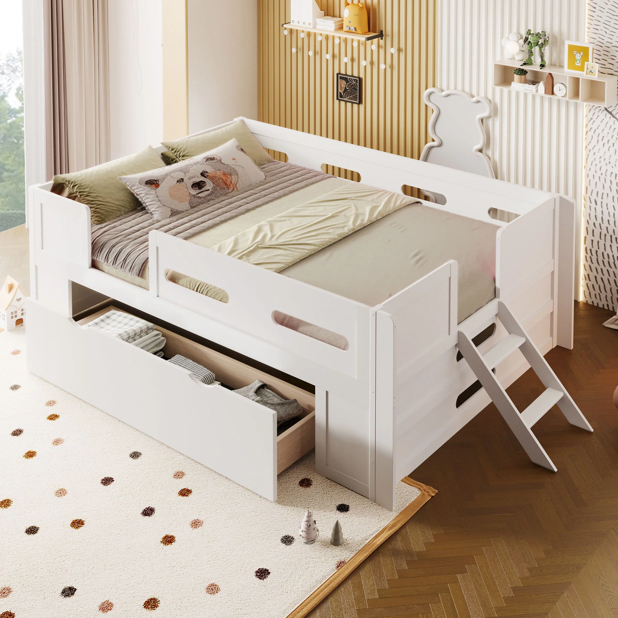 Platform Bed With Guardrail And Drawer - Image 5