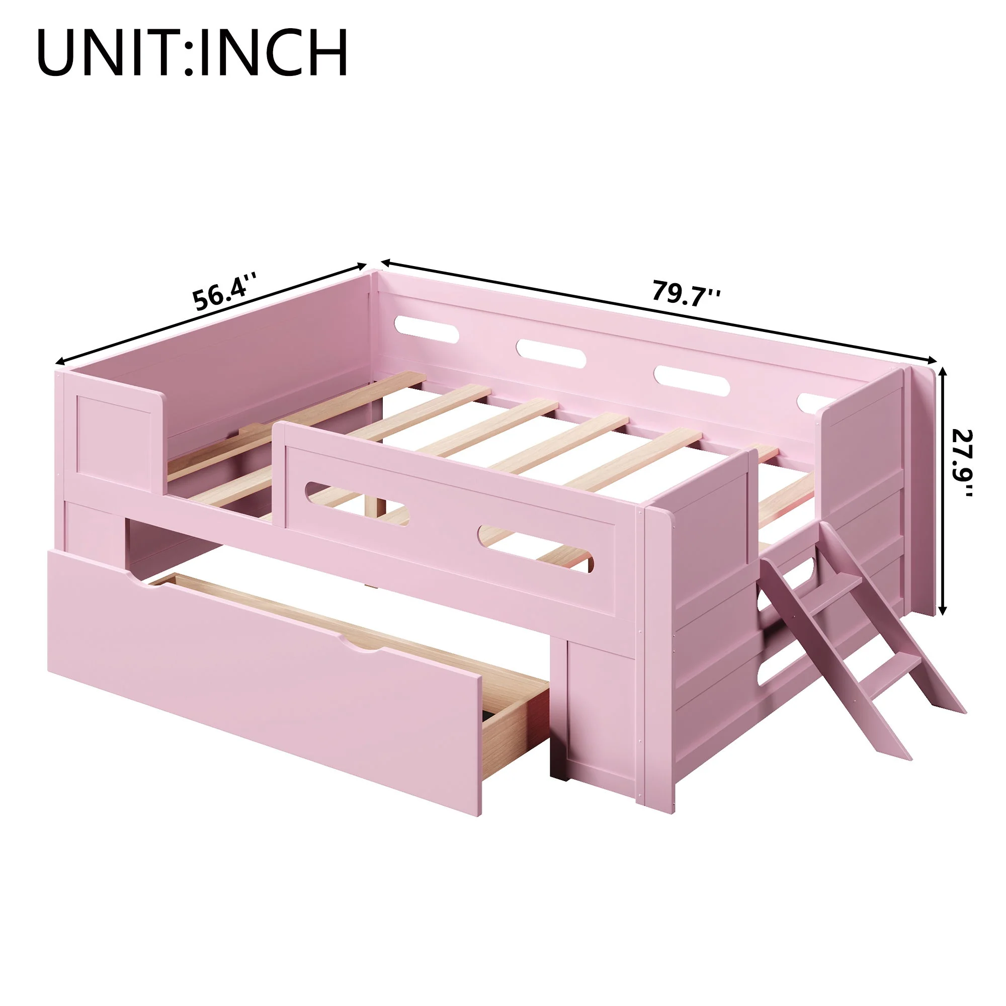 Platform Bed With Guardrail And Drawer - Image 7