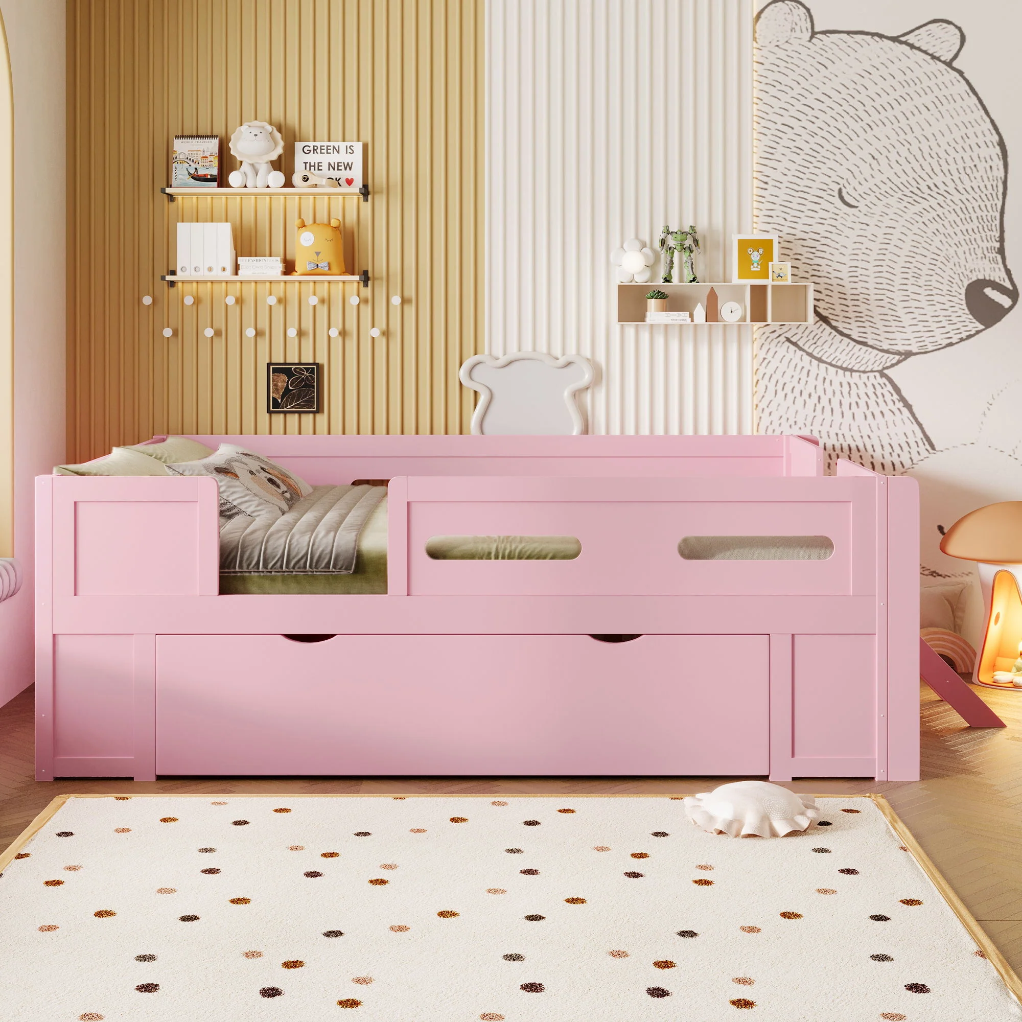 Platform Bed With Guardrail And Drawer - Image 8