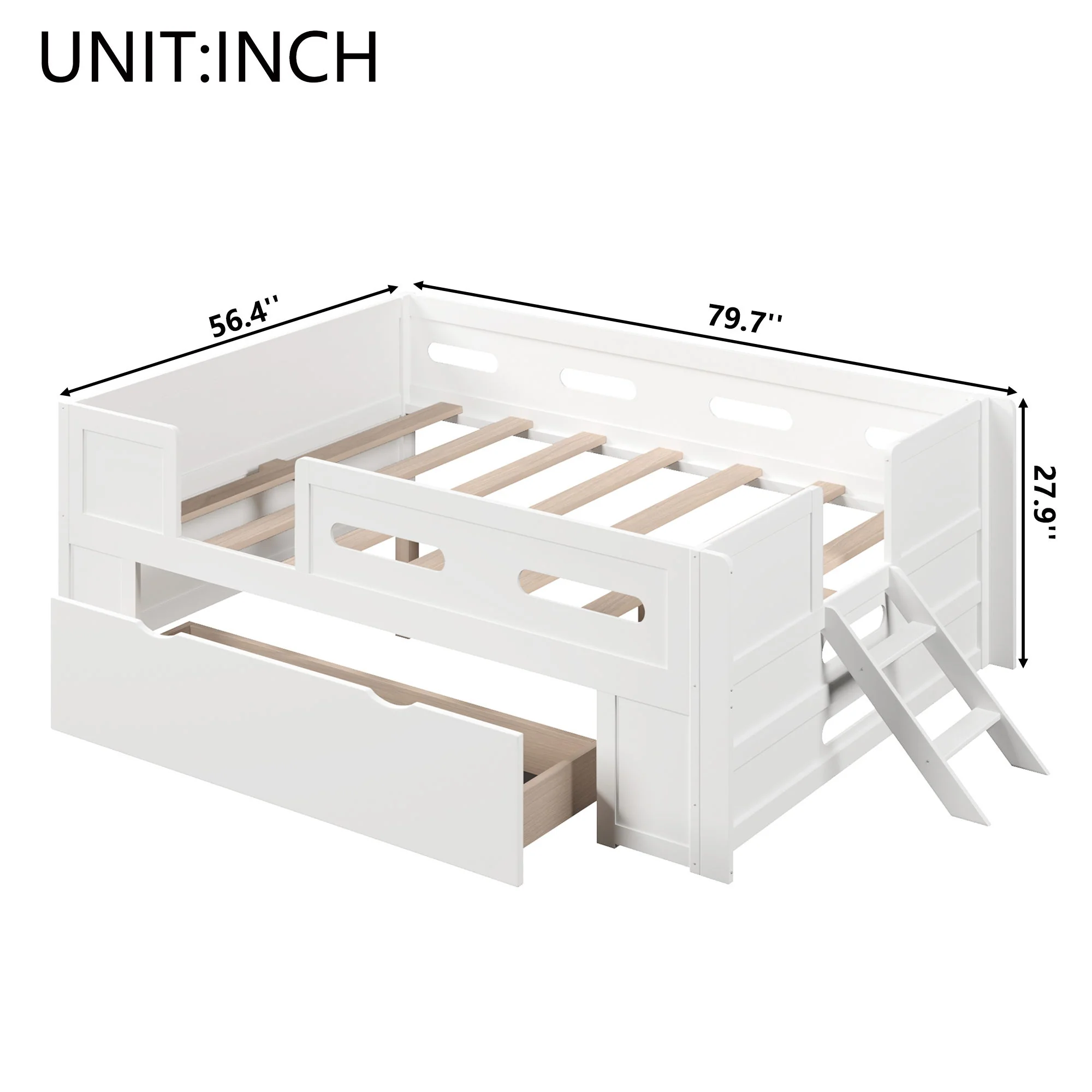 Platform Bed With Guardrail And Drawer - Image 9
