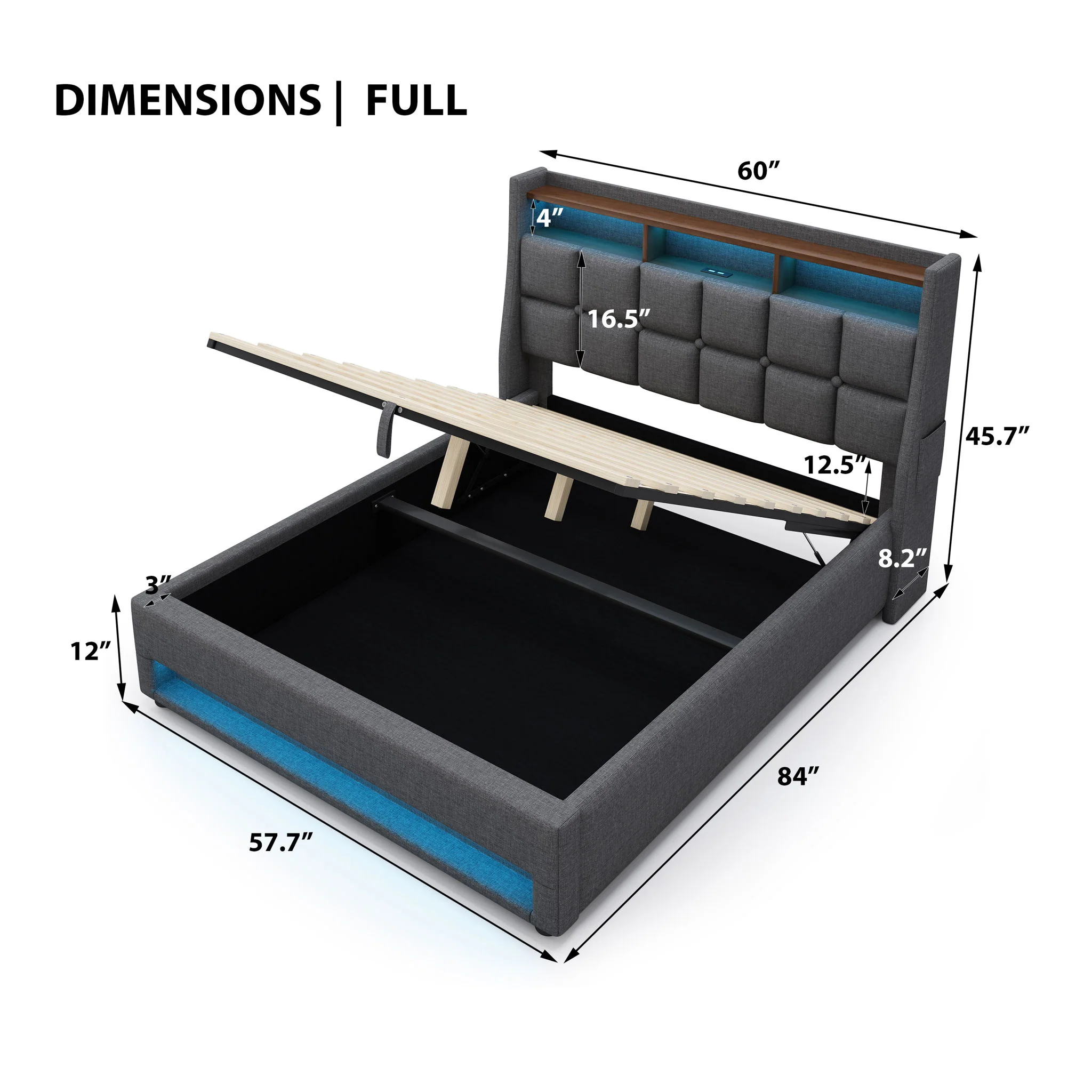 Platform Bed With Hydraulic Storage, LED Lighting & Charging Station - Image 10