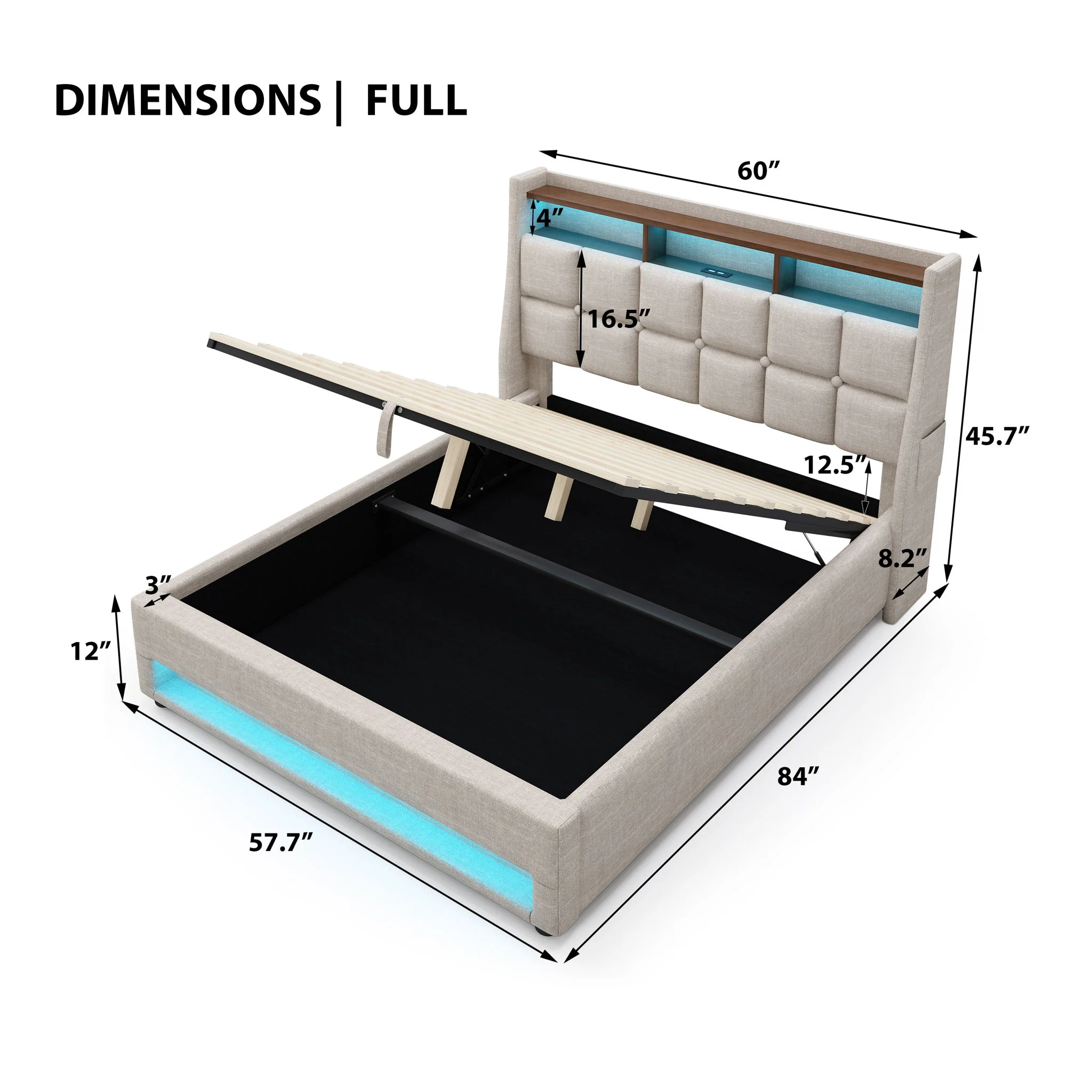 Platform Bed With Hydraulic Storage, LED Lighting & Charging Station - Image 4