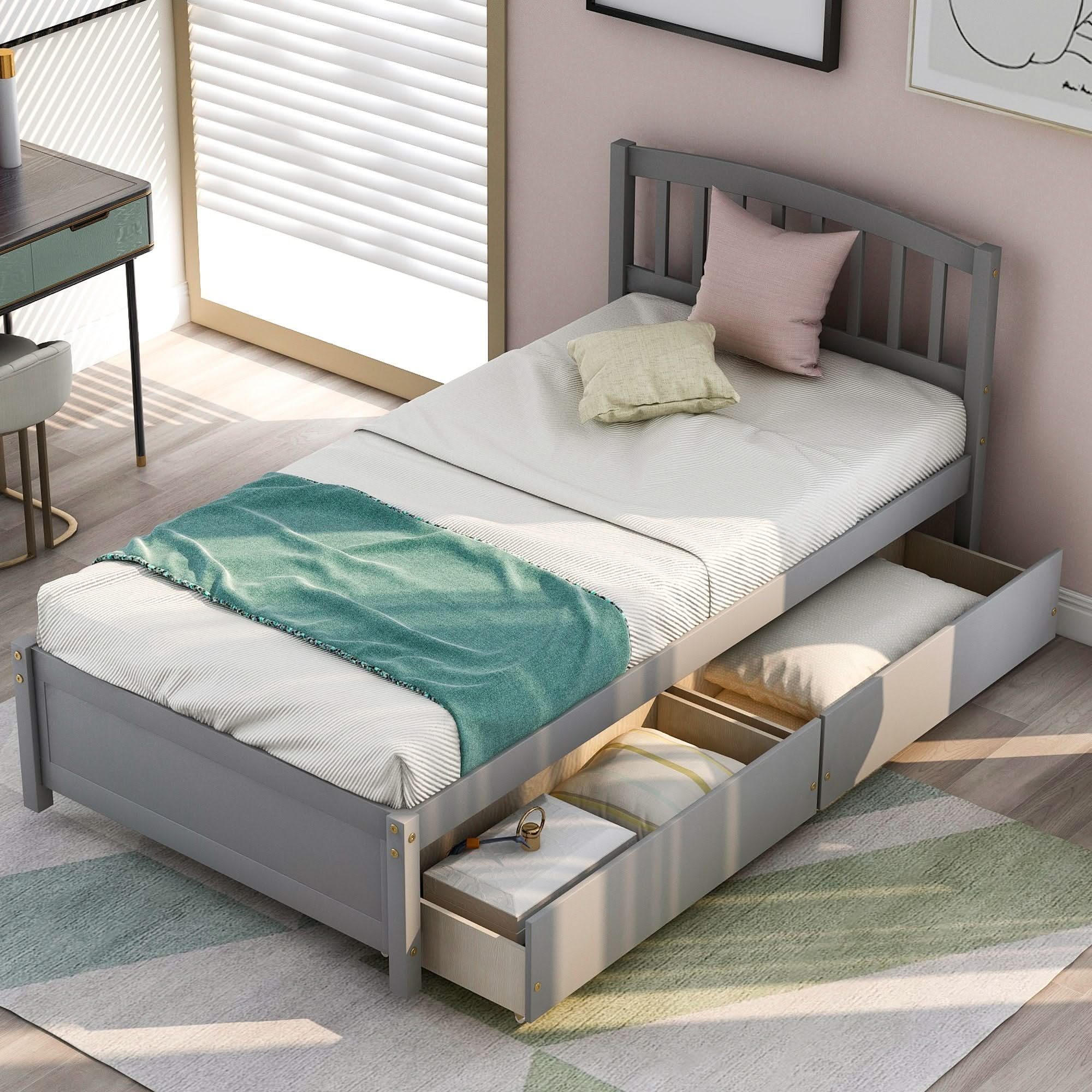 Platform Storage Bed Wood Bed Frame With Two Drawers And Headboard - Image 14