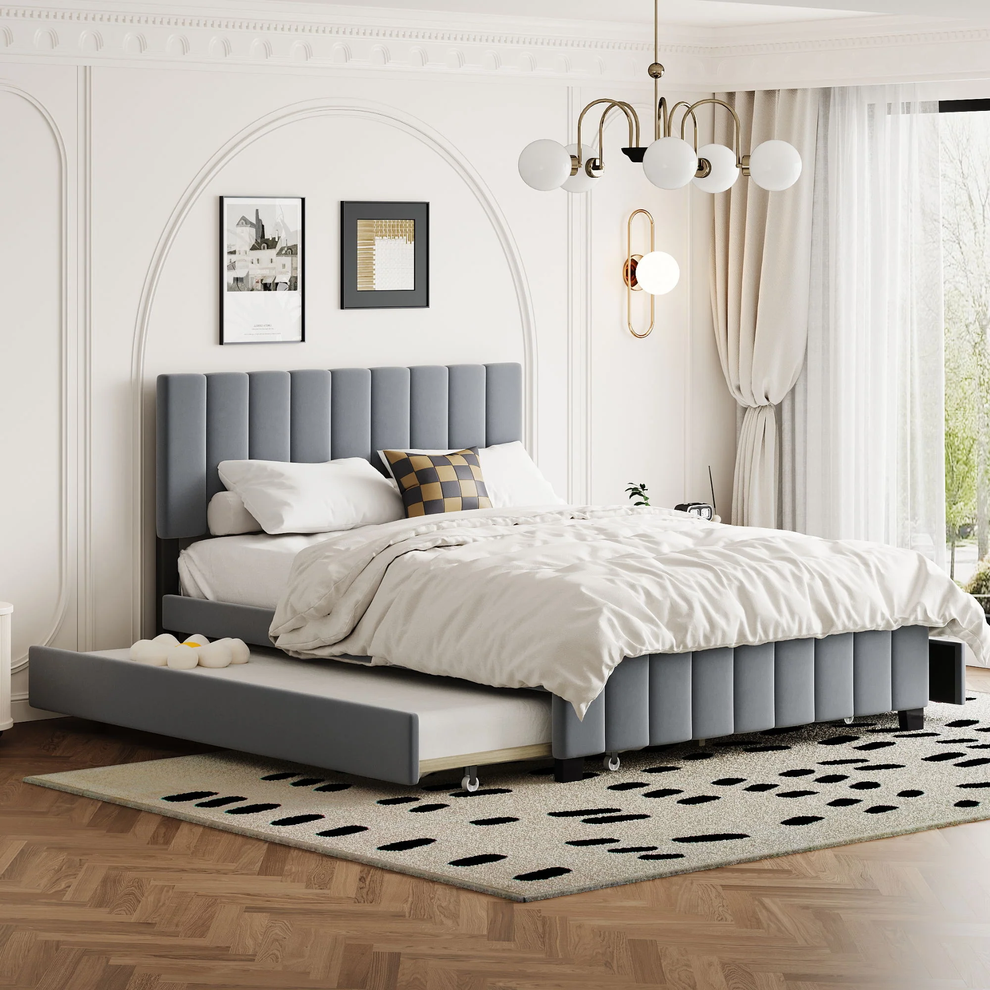 Platform UpholsteredBed With 2 Drawers And Twin Long Trundle - Image 3